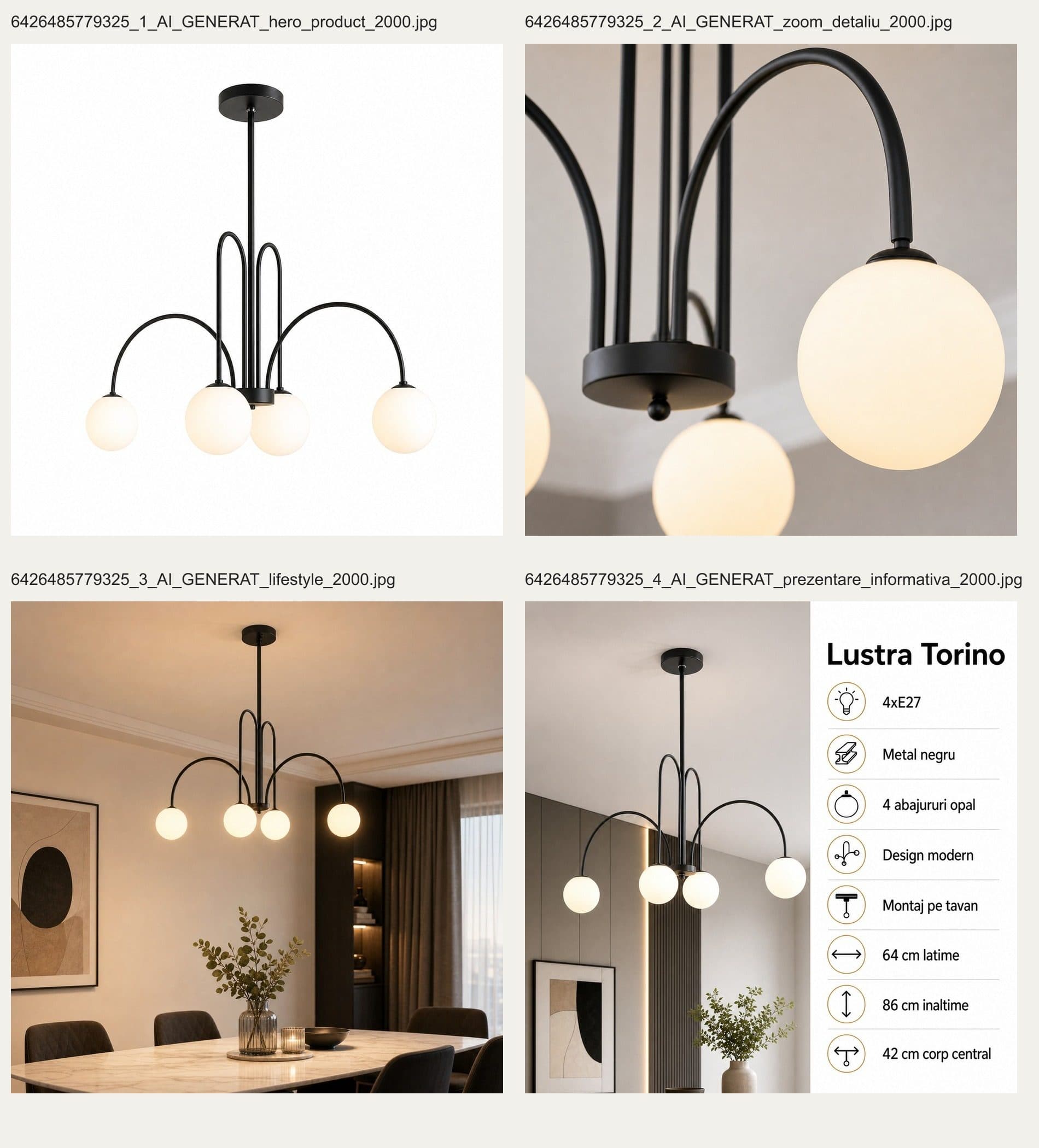 Lustra Flippy Torino 4x E27 Negru Metal — imagine 12