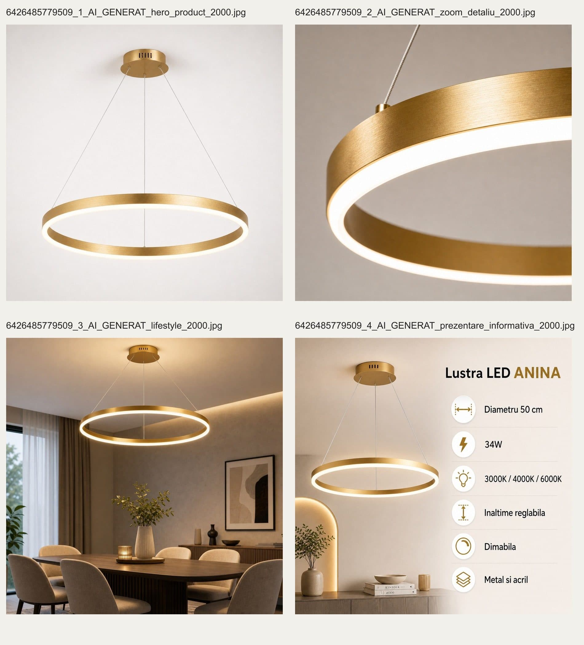 Lustra LED Suspendata Flippy ANINA 34W Diametru 50cm Auriu Lucios Alb — imagine 5