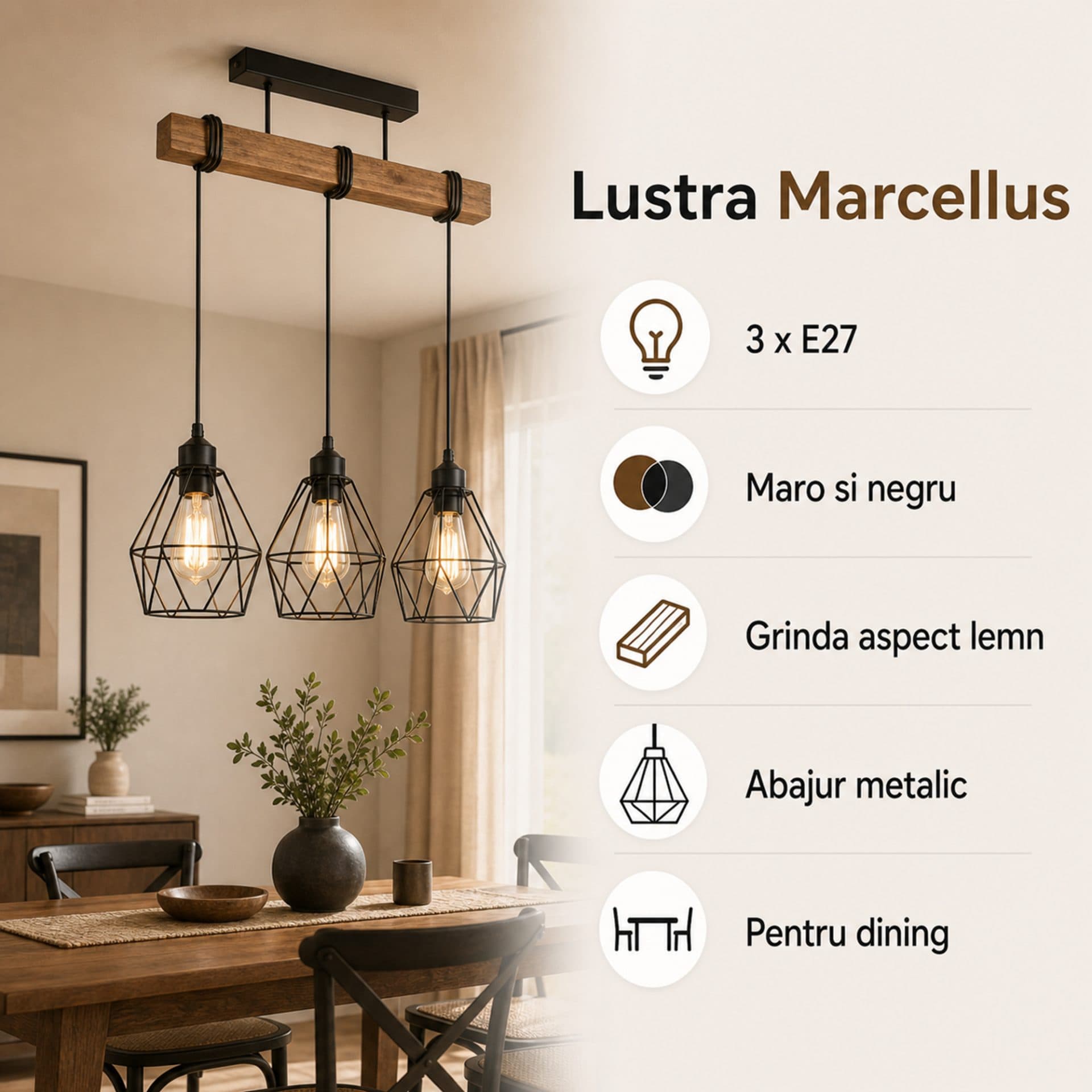 Lustra Flippy Marcellus 3x E27 Maro Negru — imagine 12