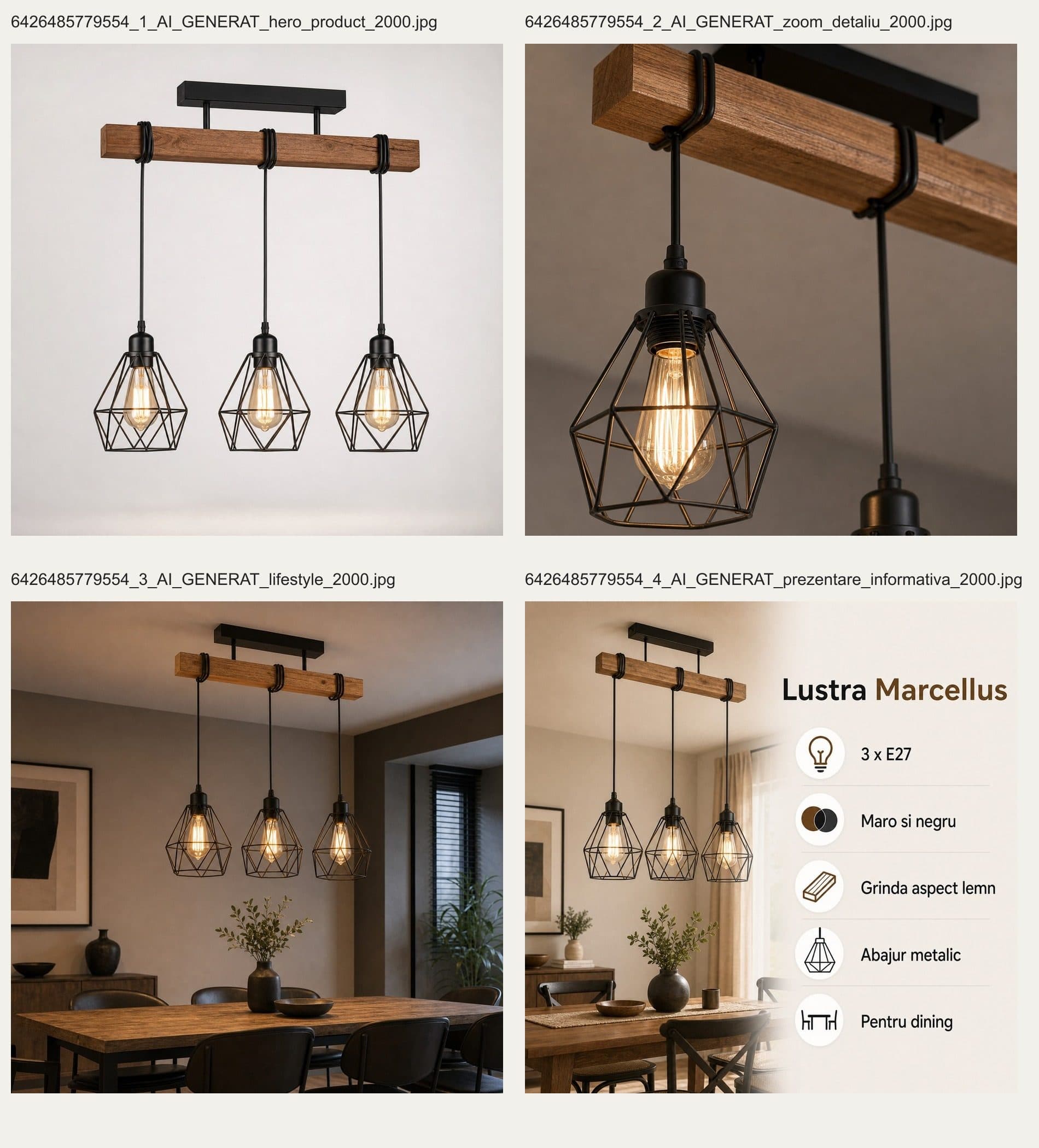 Lustra Flippy Marcellus 3x E27 Maro Negru — imagine 13