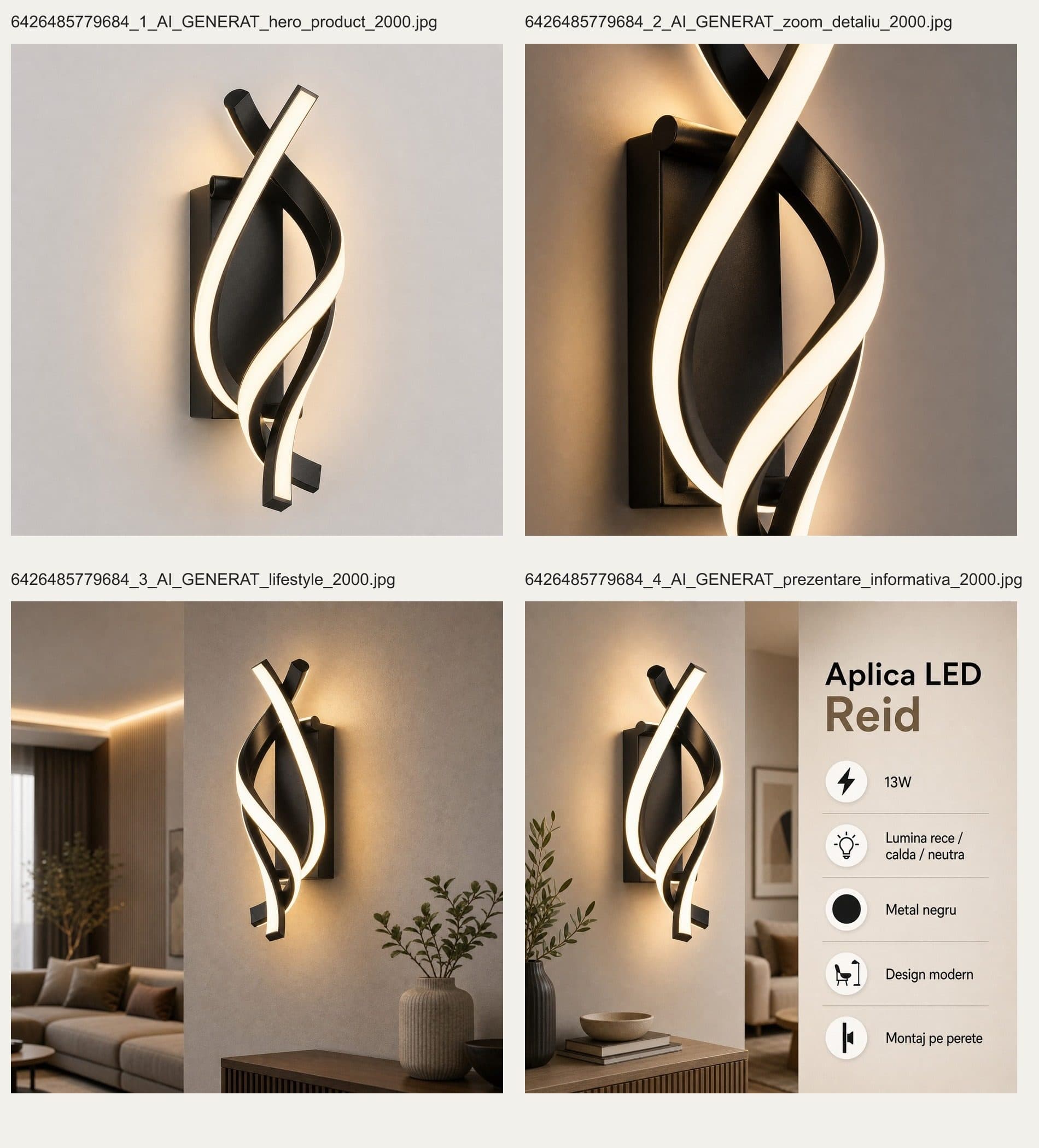 Aplica LED Flippy Reid 13W, Lumina Rece/Calda/Neutra, Negru — imagine 17