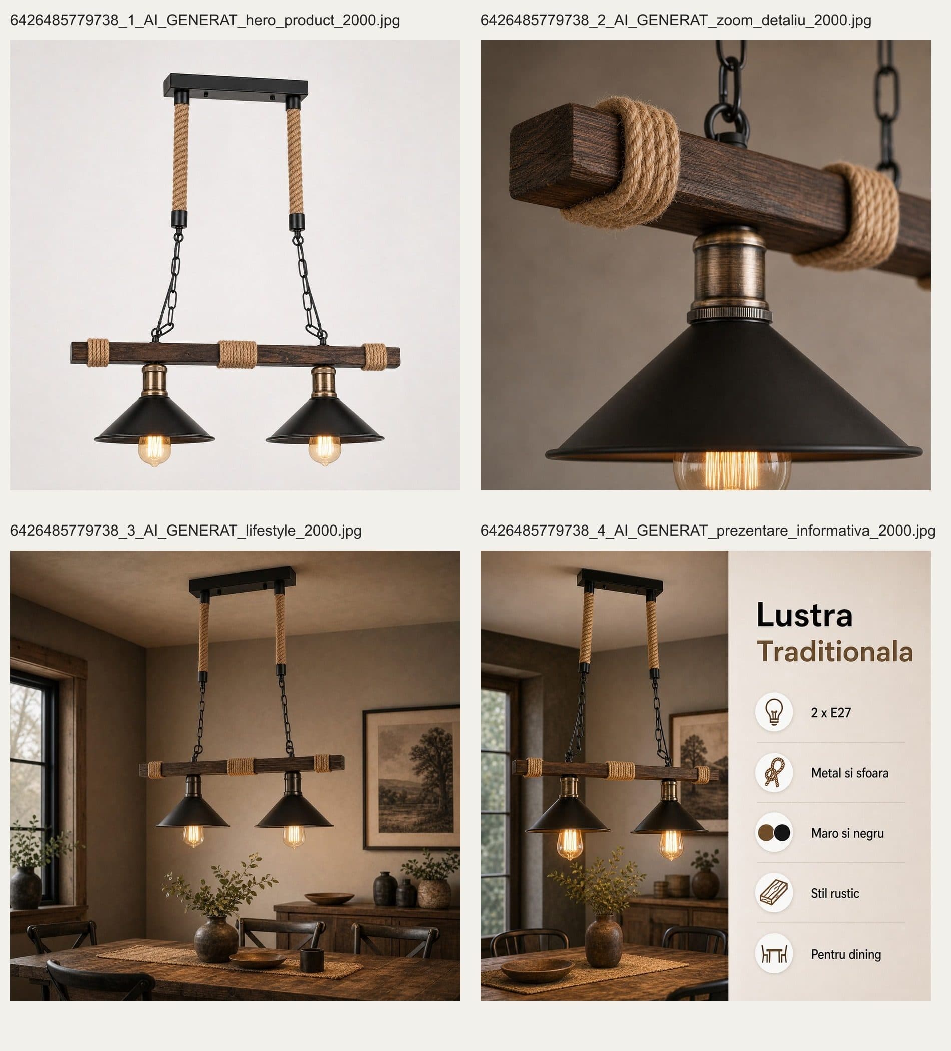 Lustra Flippy Traditionala 2xE27 Maro Metal si Sfoara — imagine 7