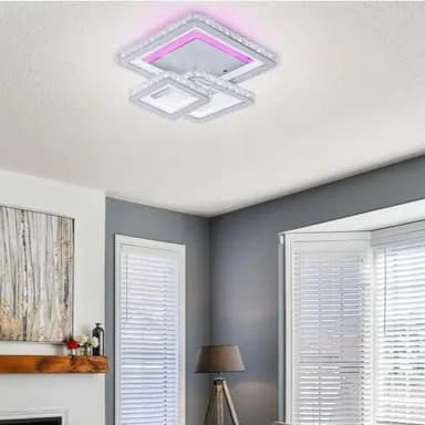 Lustra LED Flippy 87W 3 Patrate Telecomanda Cristal Alb