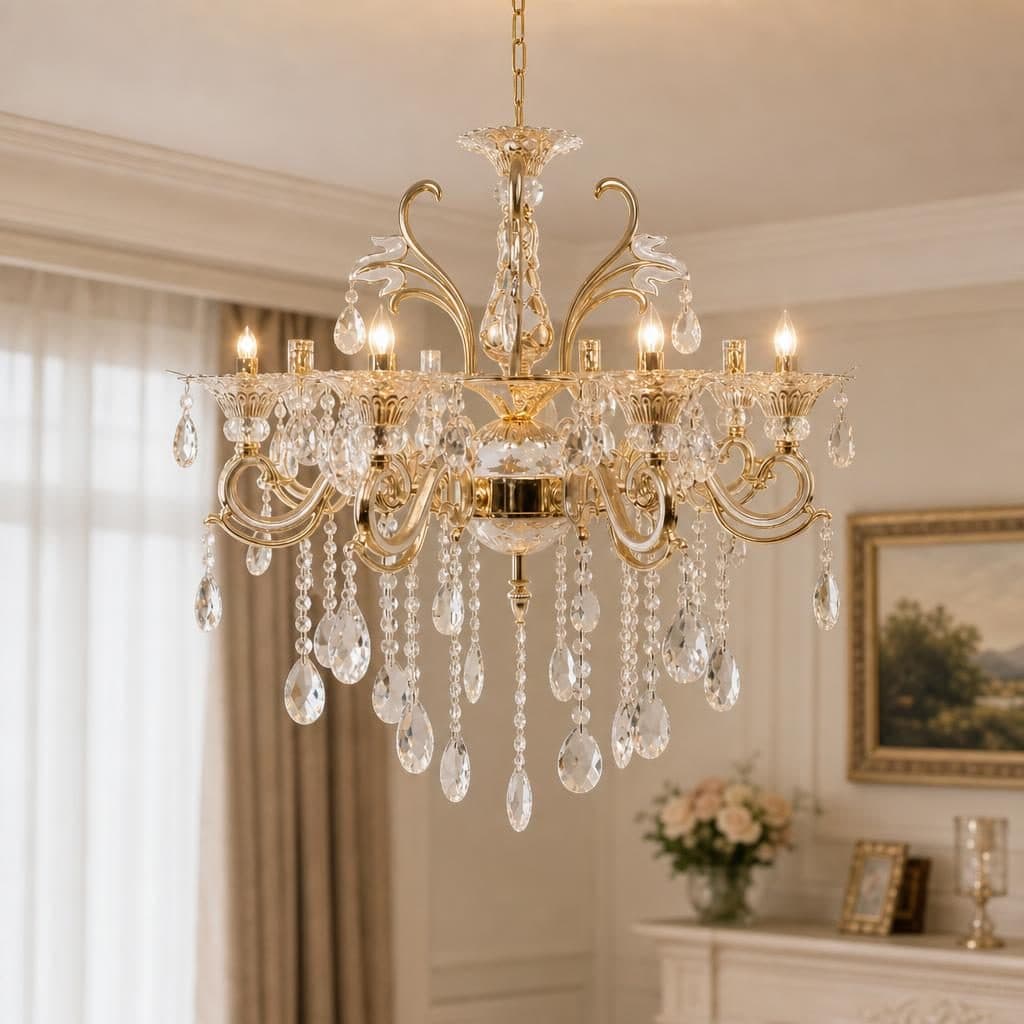 Candelabru Flippy Ludovico 8xE14 Auriu Metal si Cristal — imagine 2