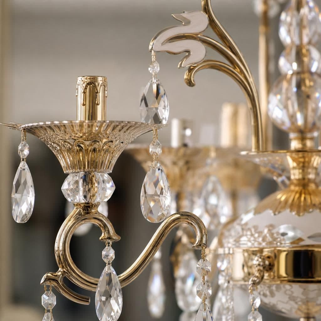 Candelabru Flippy Ludovico 8xE14 Auriu Metal si Cristal — imagine 3