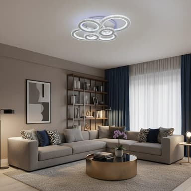 Lustra LED Flippy NOVA ROTONDA RGB 145W, 6 Cercuri, Telecomanda, Alb