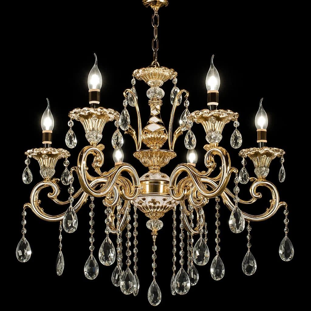 Candelabru Flippy Cristal Luciano, 6xE14, Auriu, Metal si Cristal — imagine 1
