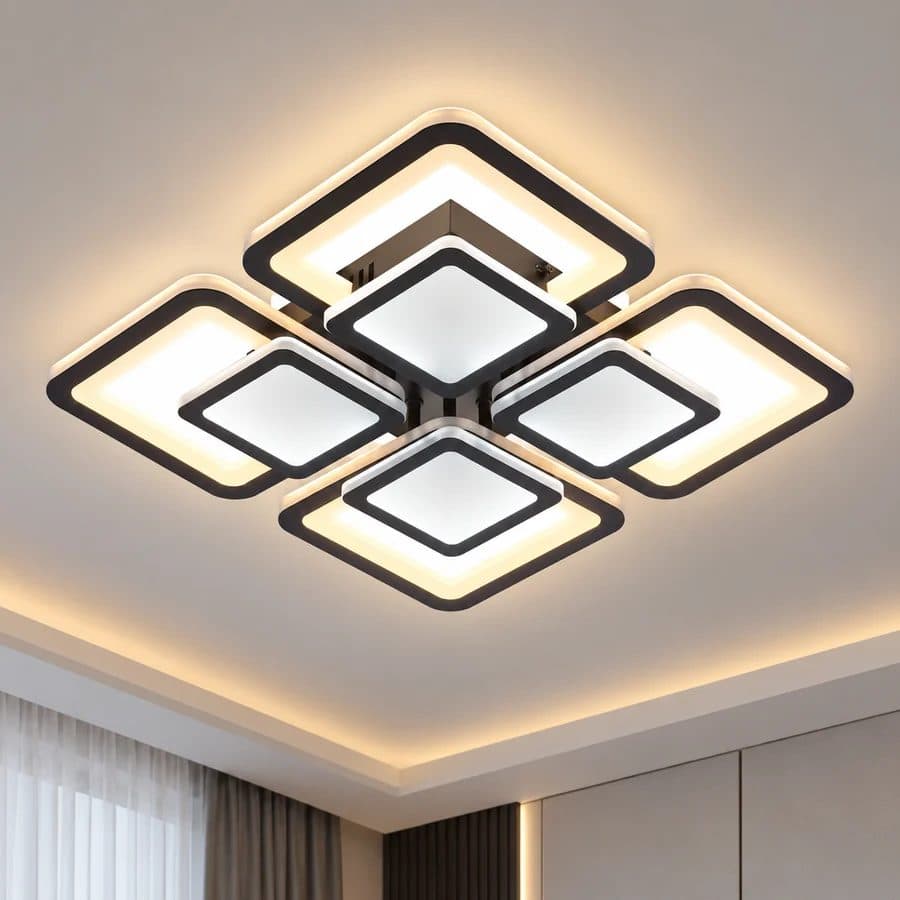 Lustra LED Flippy 96W 4 Patrate Telecomanda Negru — imagine 1