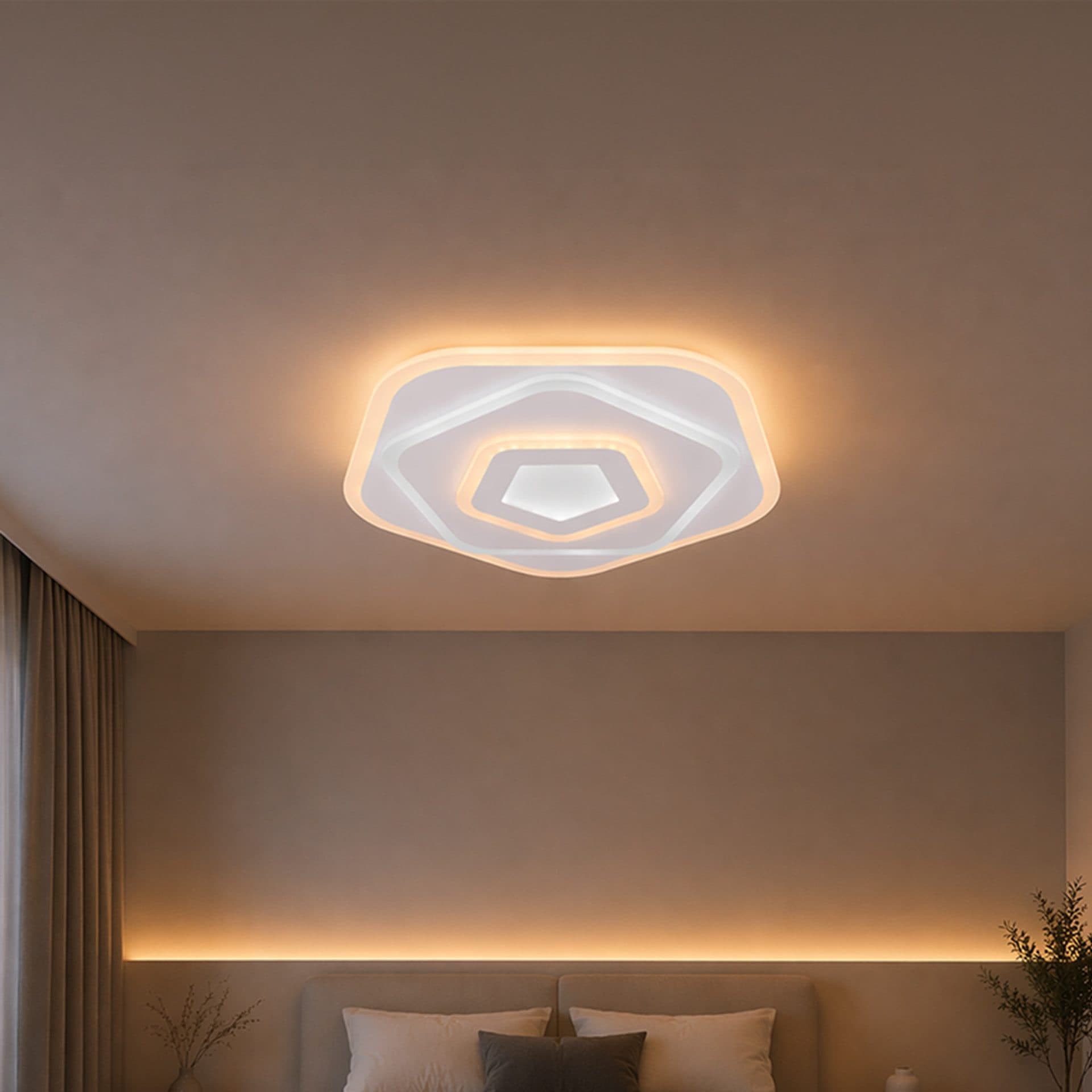 Lustra LED Flippy Pentagonal 59W 40cm Control Telecomanda 3000K 4000K 6000K Alb Metal Acril — imagine 1
