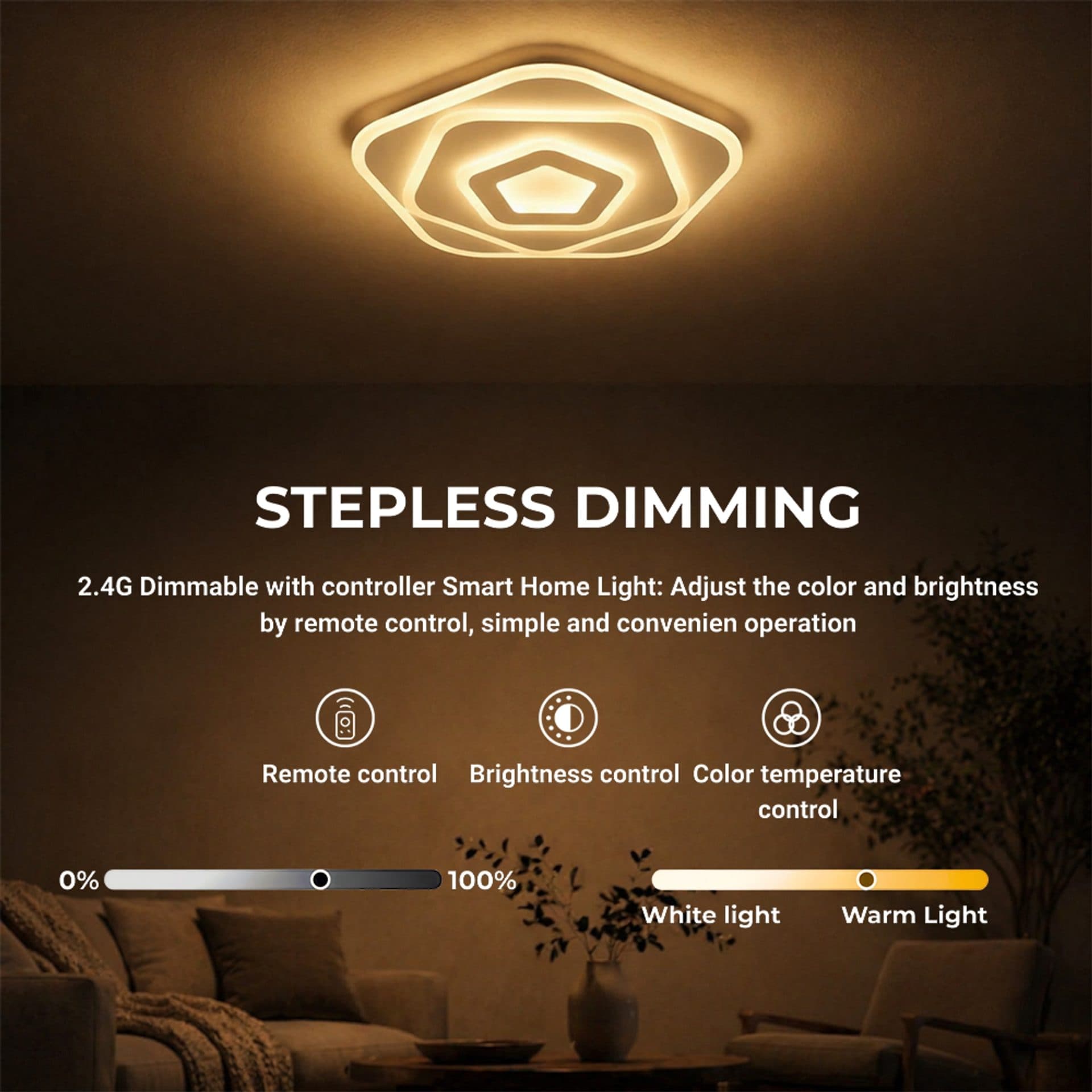 Lustra LED Flippy Pentagonal 59W 40cm Control Telecomanda 3000K 4000K 6000K Alb Metal Acril — imagine 4