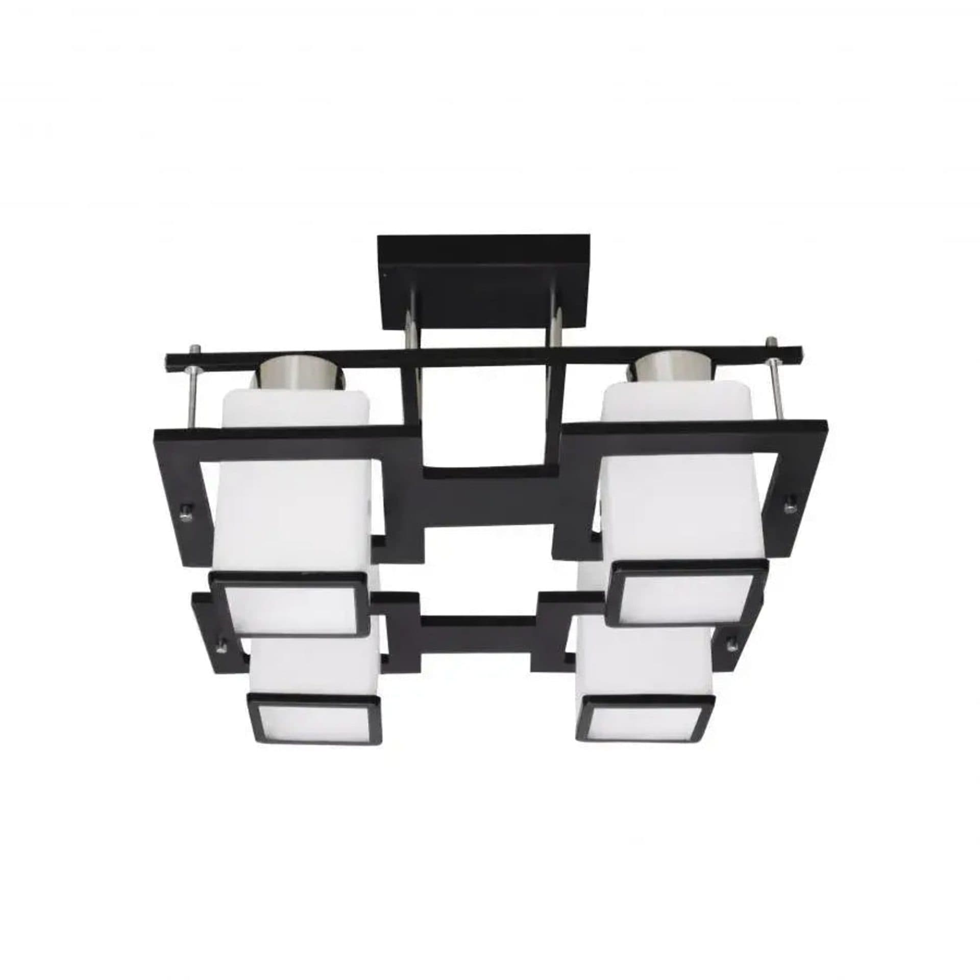 Lustra Flippy Clasica Aramis cu lemn, Abajur Patrat, 4 X Dulie E27, Alb / Negru — imagine 1