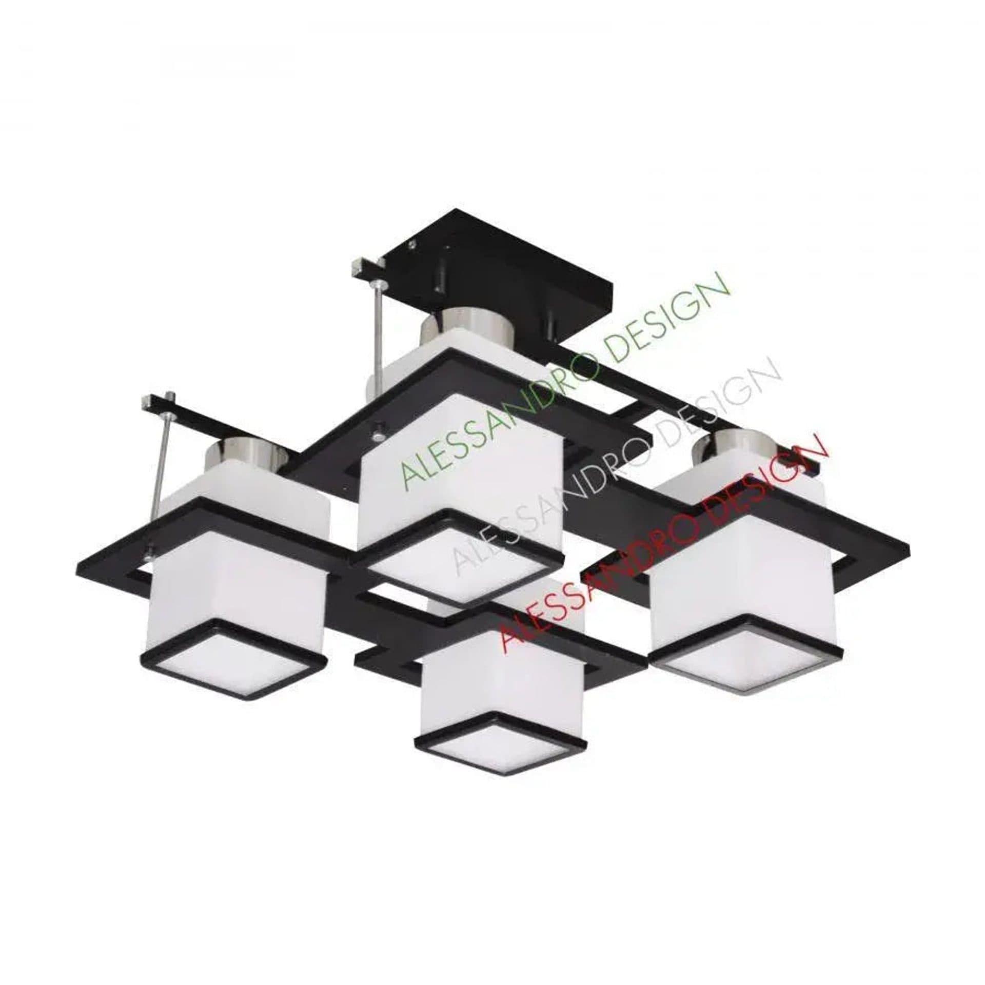 Lustra Flippy Clasica Aramis cu lemn, Abajur Patrat, 4 X Dulie E27, Alb / Negru — imagine 2