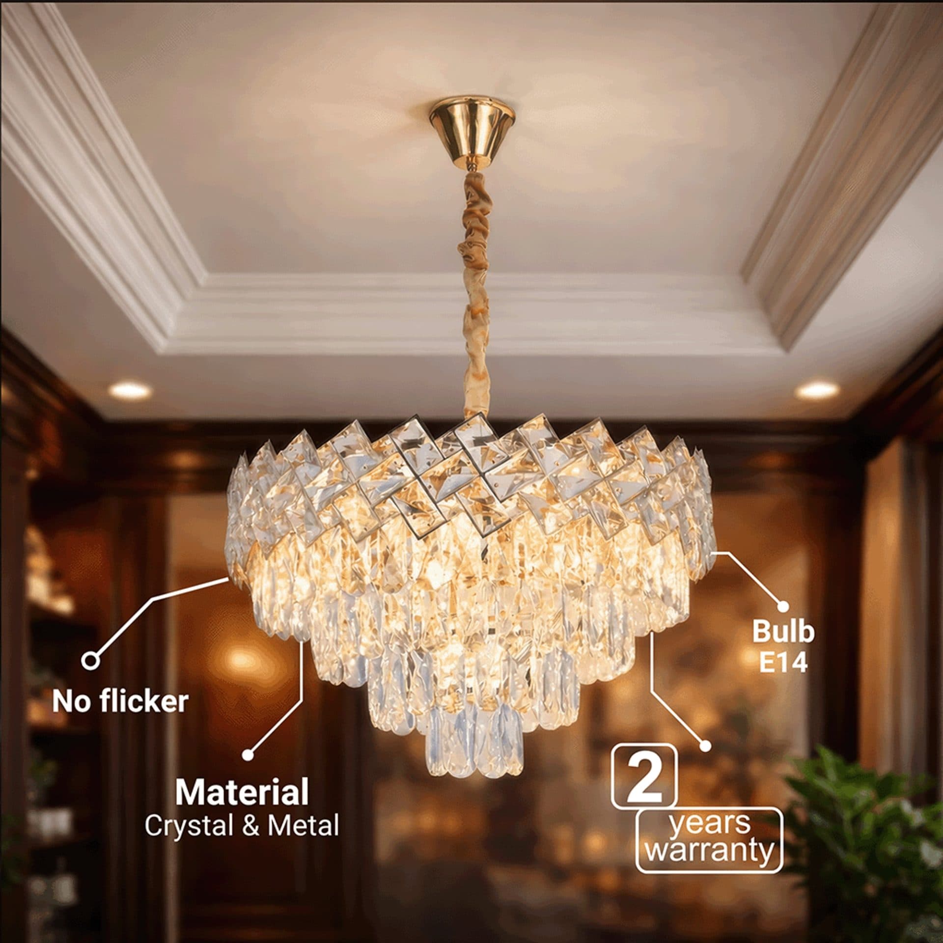 Candelabru Cristal WINDSOR Eleganza 8x E14 Auriu Lucios Metal si Cristal — imagine 4