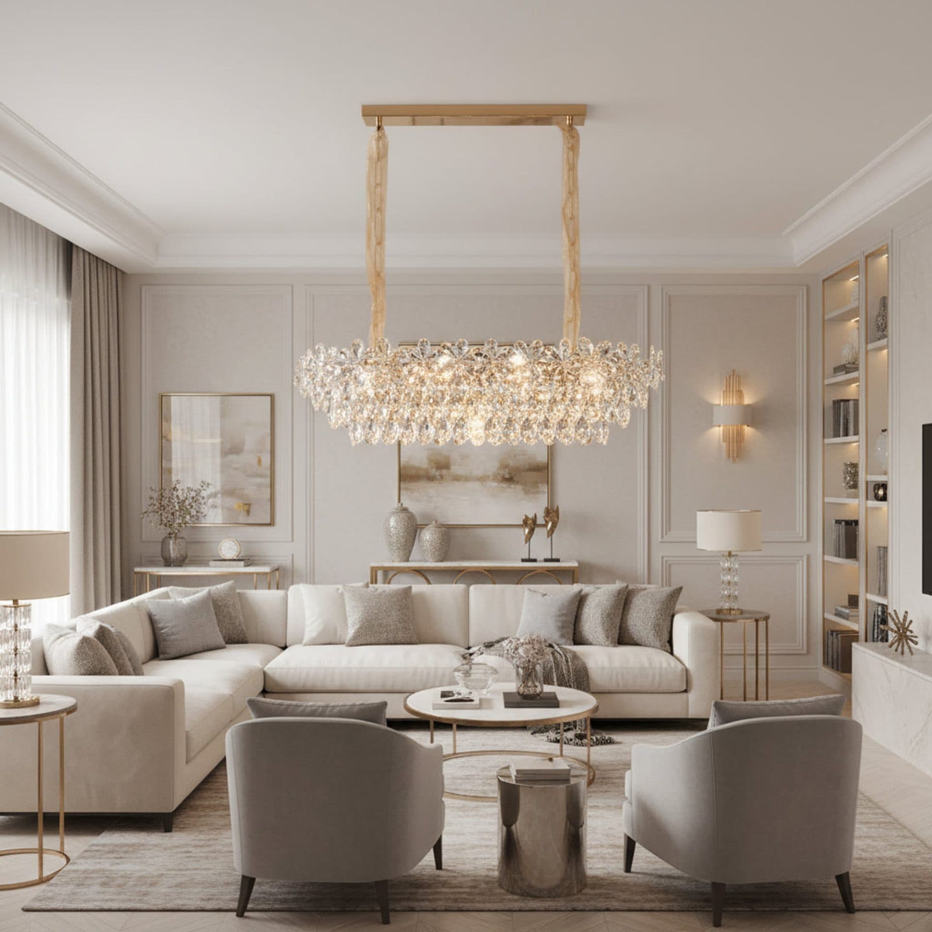 Candelabru Flippy Cristal Regalis 11x E14, 80cm, Auriu Lucios, Inaltime Reglabila, Metal si Cristal — imagine 1