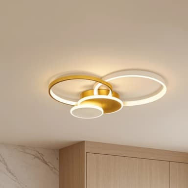 Lustra LED Flippy 80W 4 Cercuri Telecomanda Alb Auriu