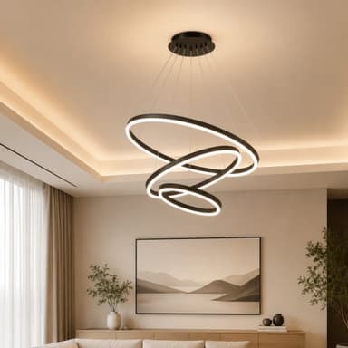 Lustra LED suspendata Flippy CASIANA 85W, 3 Cercuri, lumina Rece/Calda/Neutra, Dimabila, Negru, Inaltime Reglabila
