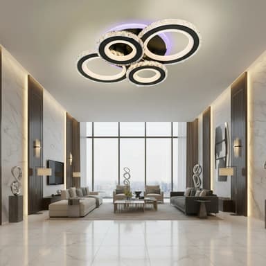 Lustra LED Flippy NOVA Rotonda RGB 82W, 4 Cercuri, telecomanda, Negru
