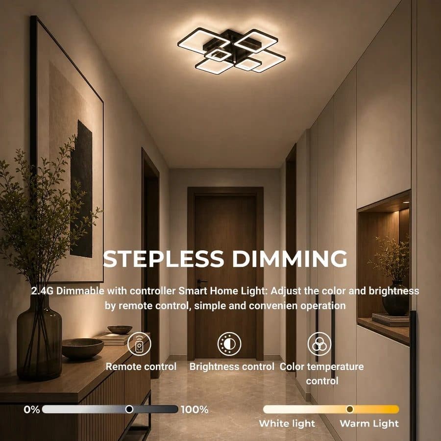 Lustra LED Flippy 120W 6 Patrate telecomanda Negru Metal si Acril — imagine 3