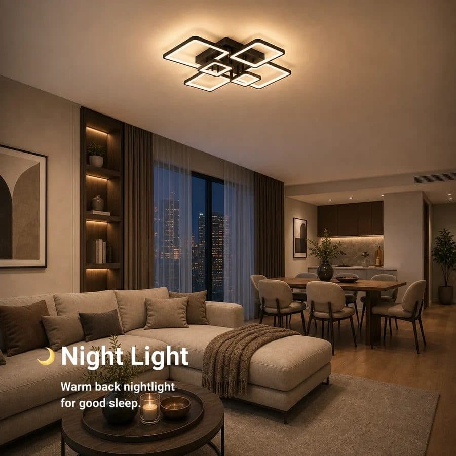 Lustra LED Flippy 120W 6 Patrate telecomanda Negru Metal si Acril — imagine 4