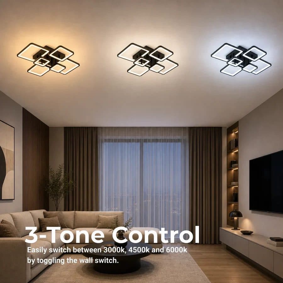 Lustra LED Flippy 120W 6 Patrate telecomanda Negru Metal si Acril — imagine 5