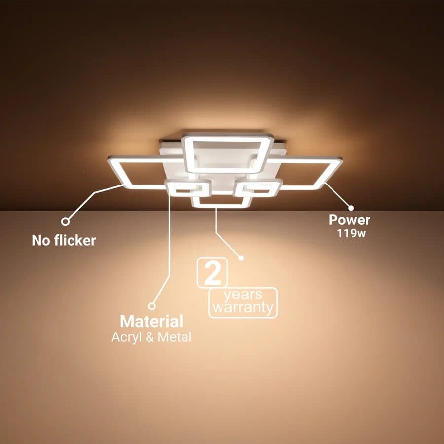 Lustra LED Flippy 119W 6 Patrate Telecomanda Alb — imagine 5