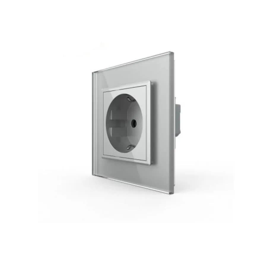 Priza Schuko simplă Flippy, borne fără șurub, ramă din sticlă, Gri — imagine 1
