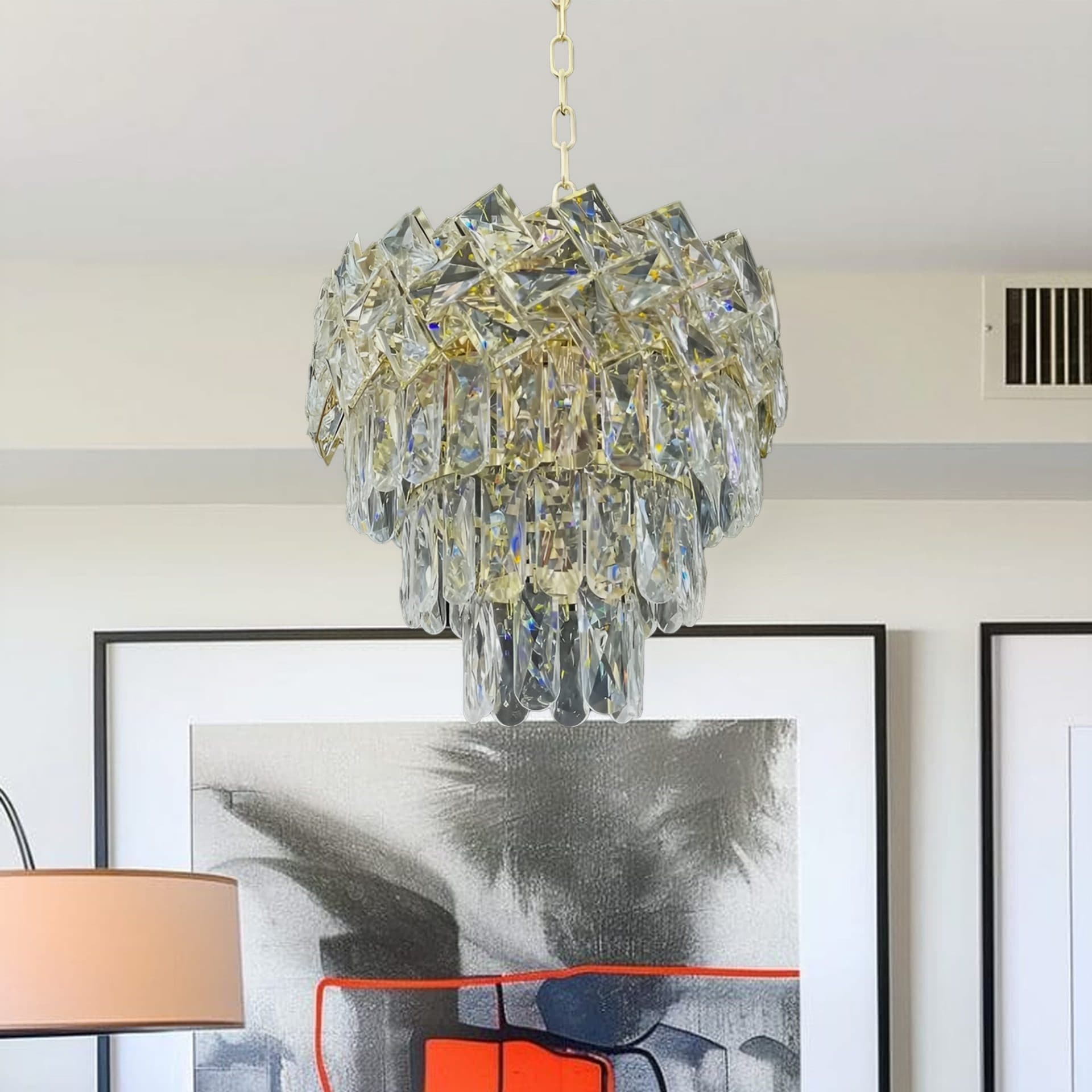 Candelabru Cristal Flippy WINDSOR Petito 3x E14, Diametru 29cm, Auriu Lucios — imagine 1