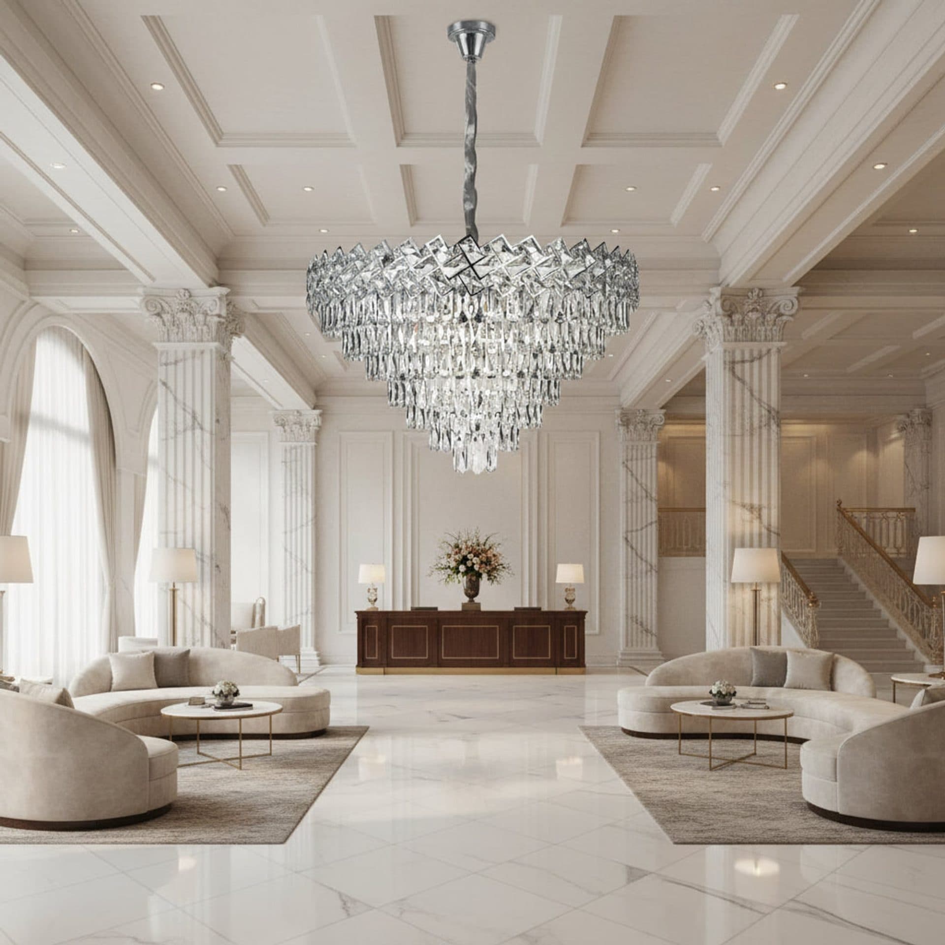 Candelabru Flippy Cristal WINDSOR Supremo 10x E14, Diametru 80cm, Crom Lucios, Inaltime Reglabila — imagine 1