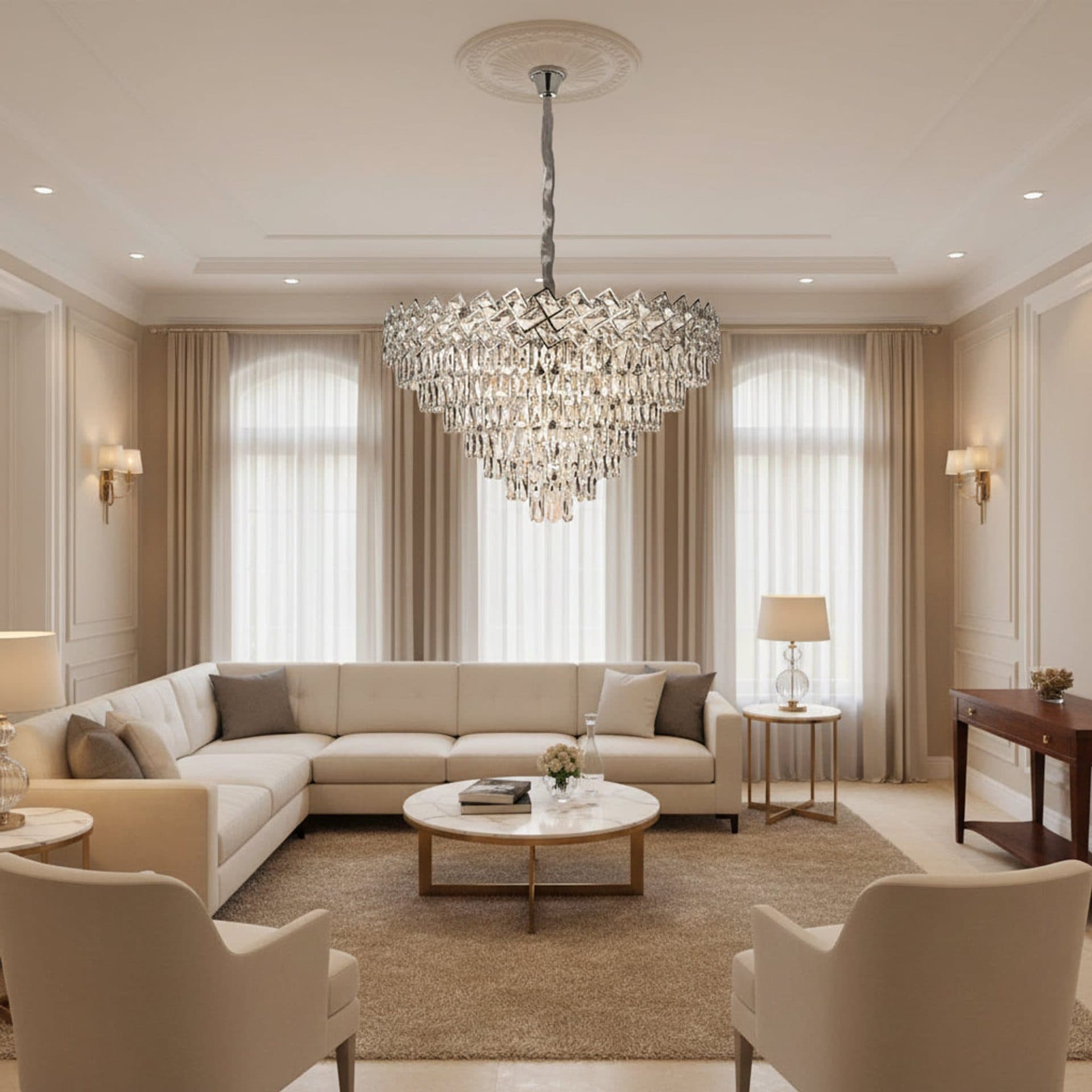 Candelabru Flippy Cristal WINDSOR Supremo 10x E14, Diametru 80cm, Crom Lucios, Inaltime Reglabila — imagine 2