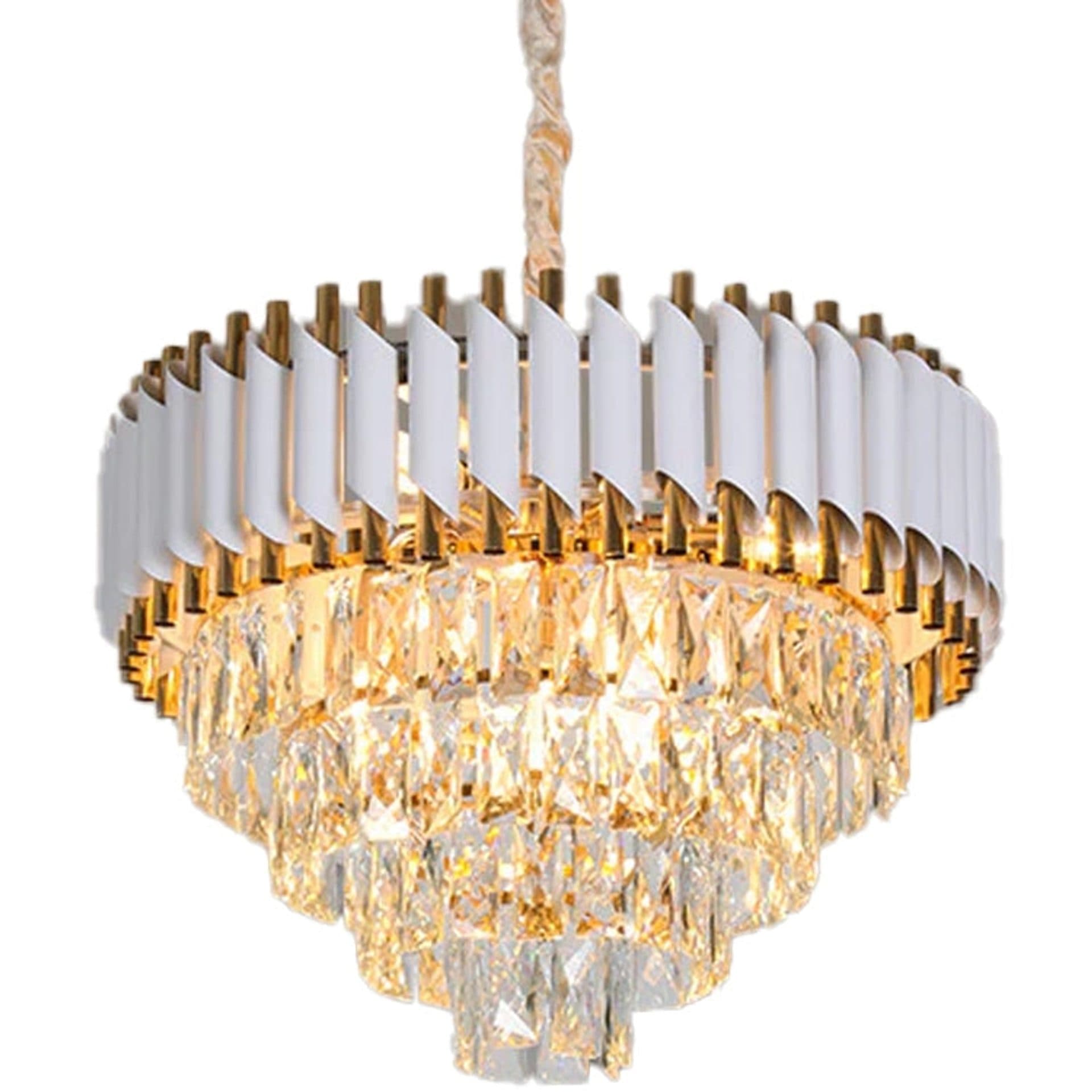 Candelabru Flippy Cristal VERSAILLES Eleganza 8x E14, Diametru 50cm, Auriu Lucios si Alb, Inaltime Reglabila — imagine 4