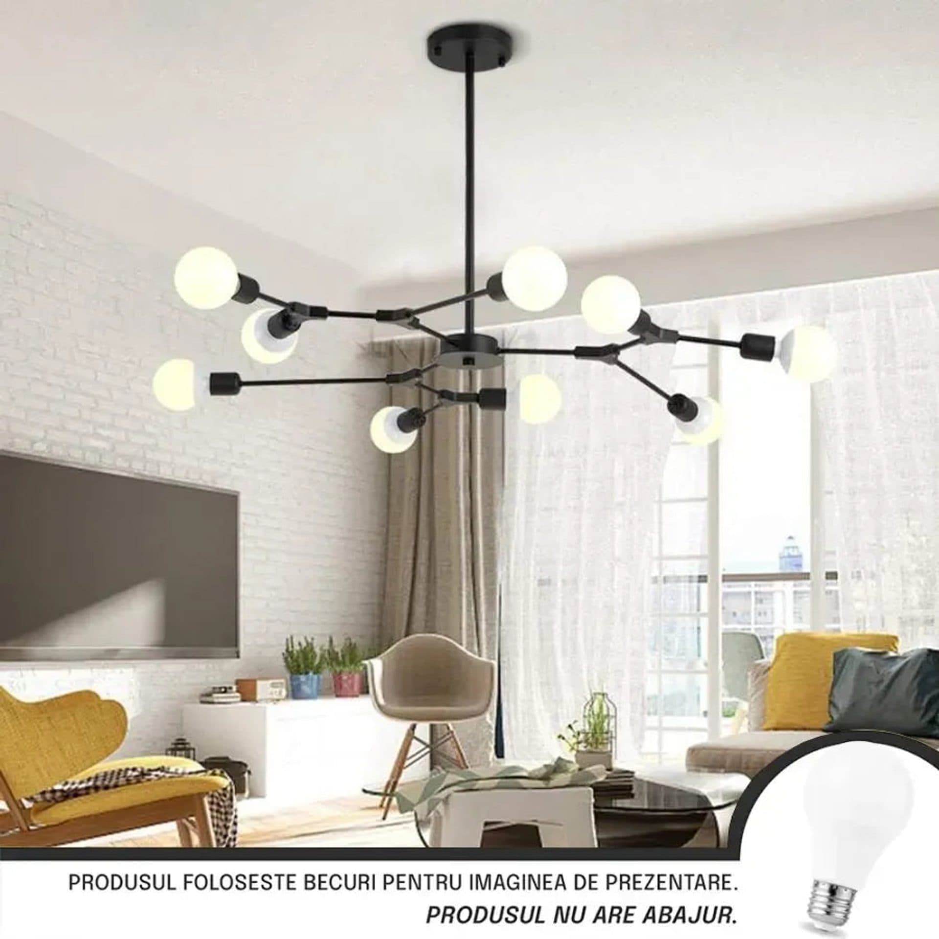 Lustra Flippy Architek Nona 9x E27 Negru Metal — imagine 1