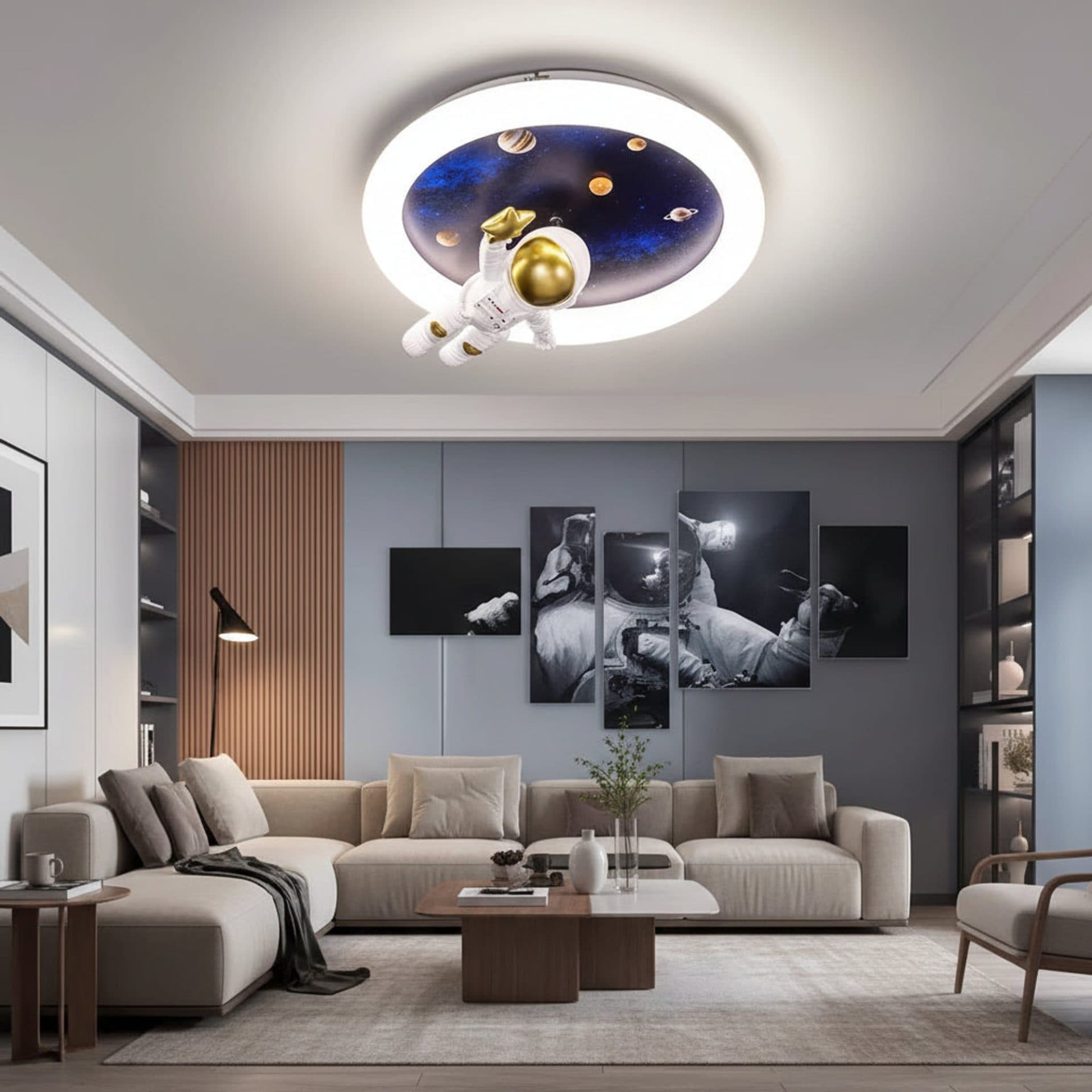 Lustra LED Flippy Astronaut 51W, telecomanda, lumina Rece/Calda/Neutra, Alb Albastru — imagine 1