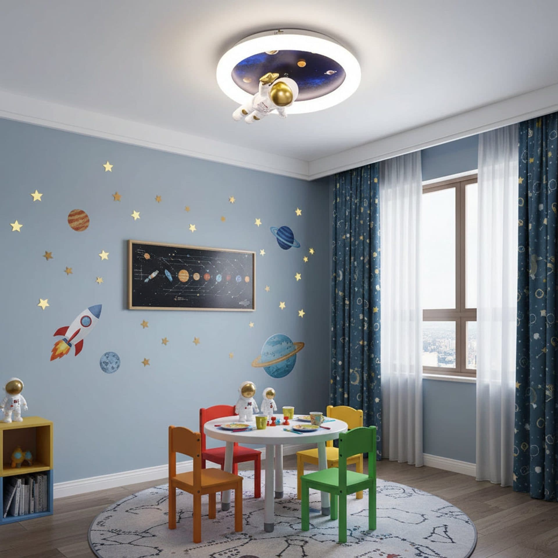 Lustra LED Flippy Astronaut 51W, telecomanda, lumina Rece/Calda/Neutra, Alb Albastru — imagine 2