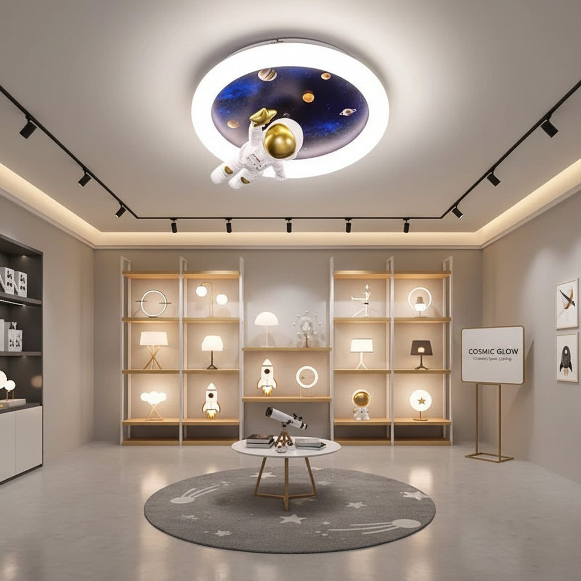 Lustra LED Flippy Astronaut 51W, telecomanda, lumina Rece/Calda/Neutra, Alb Albastru — imagine 3