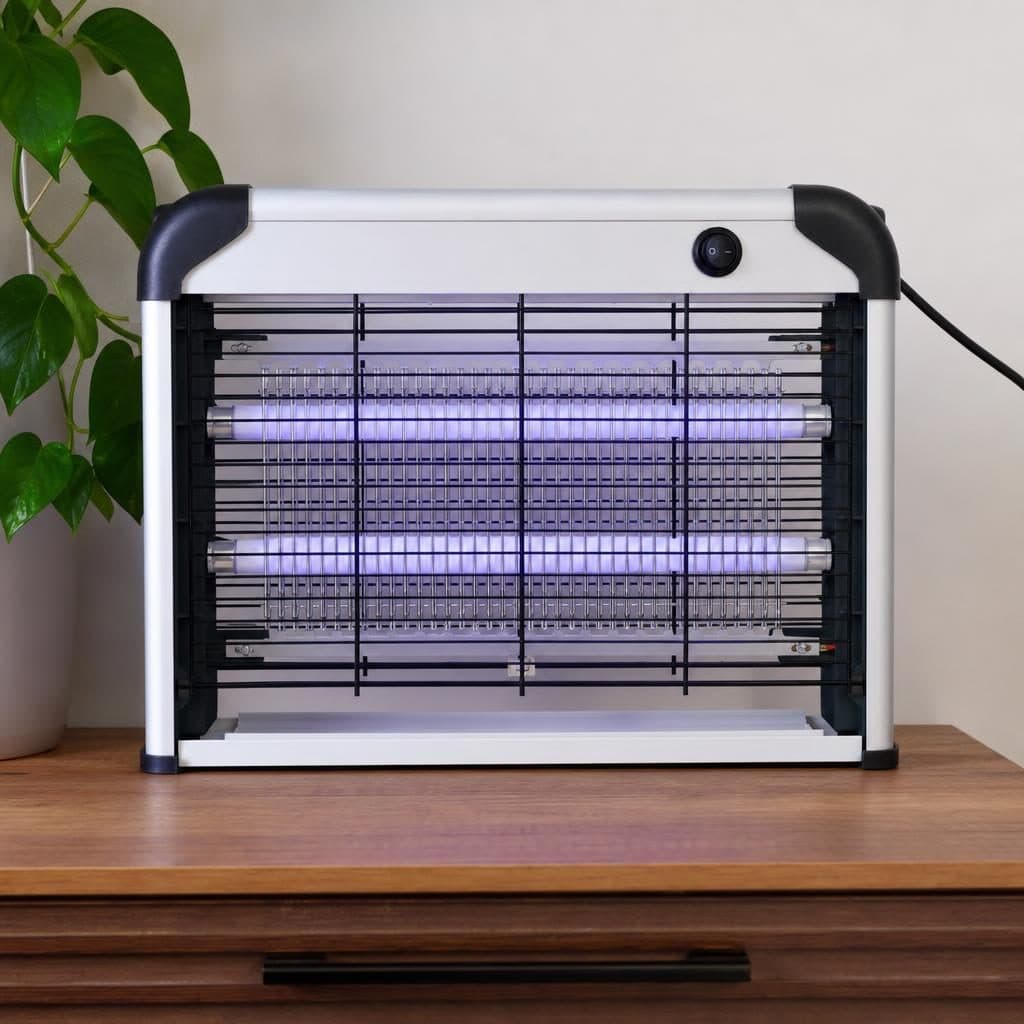 Lampa Electrica Anti-Tantari Flippy cu 2 Tuburi UV Grila de Protectie si Tava Colectoare 12 W Alb si Negru — imagine 2