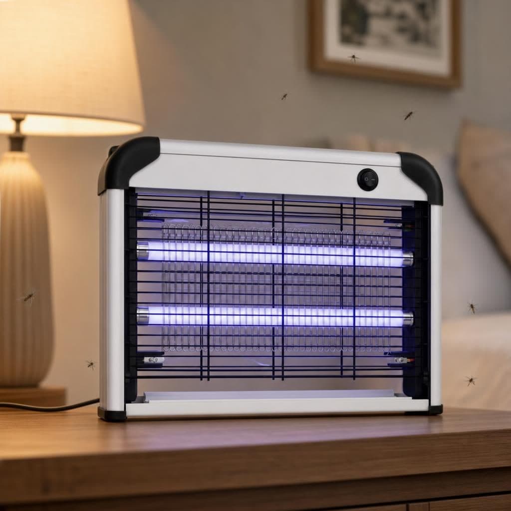 Lampa Electrica Anti-Tantari Flippy cu 2 Tuburi UV Grila de Protectie si Tava Colectoare 12 W Alb si Negru — imagine 3