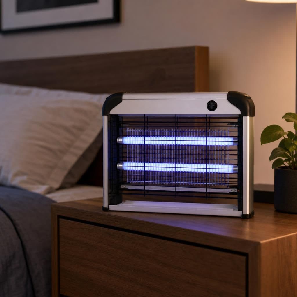 Lampa Electrica Anti-Tantari Flippy cu 2 Tuburi UV Grila de Protectie si Tava Colectoare 12 W Alb si Negru — imagine 5