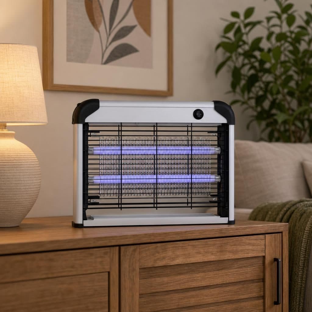 Lampa Electrica Anti-Tantari Flippy cu 2 Tuburi UV Grila de Protectie si Tava Colectoare 12 W Alb si Negru — imagine 6