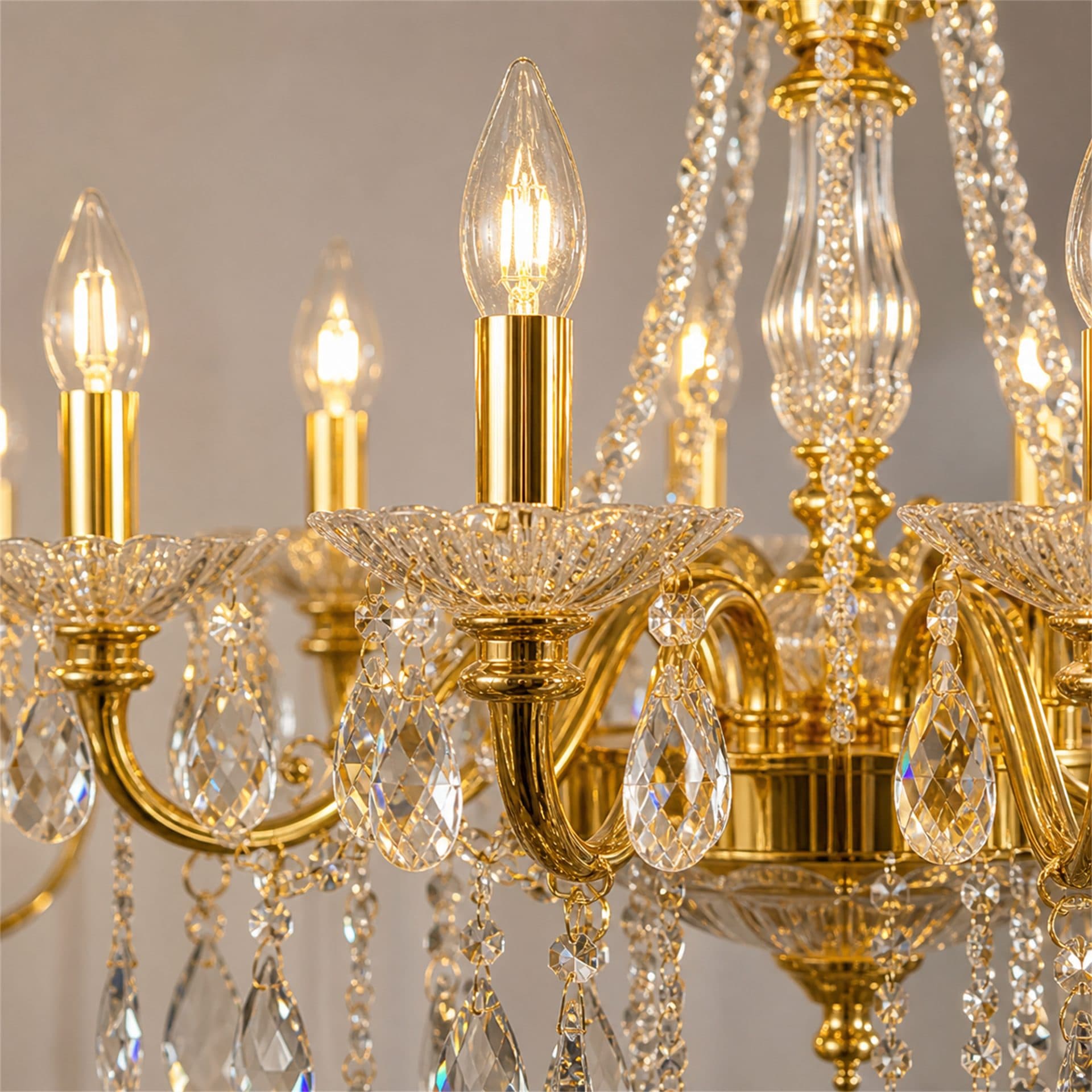 Candelabru Flippy Cristal NUVOLA Elegenza 12x E14 D50 cm Auriu Inaltime Reglabila — imagine 3