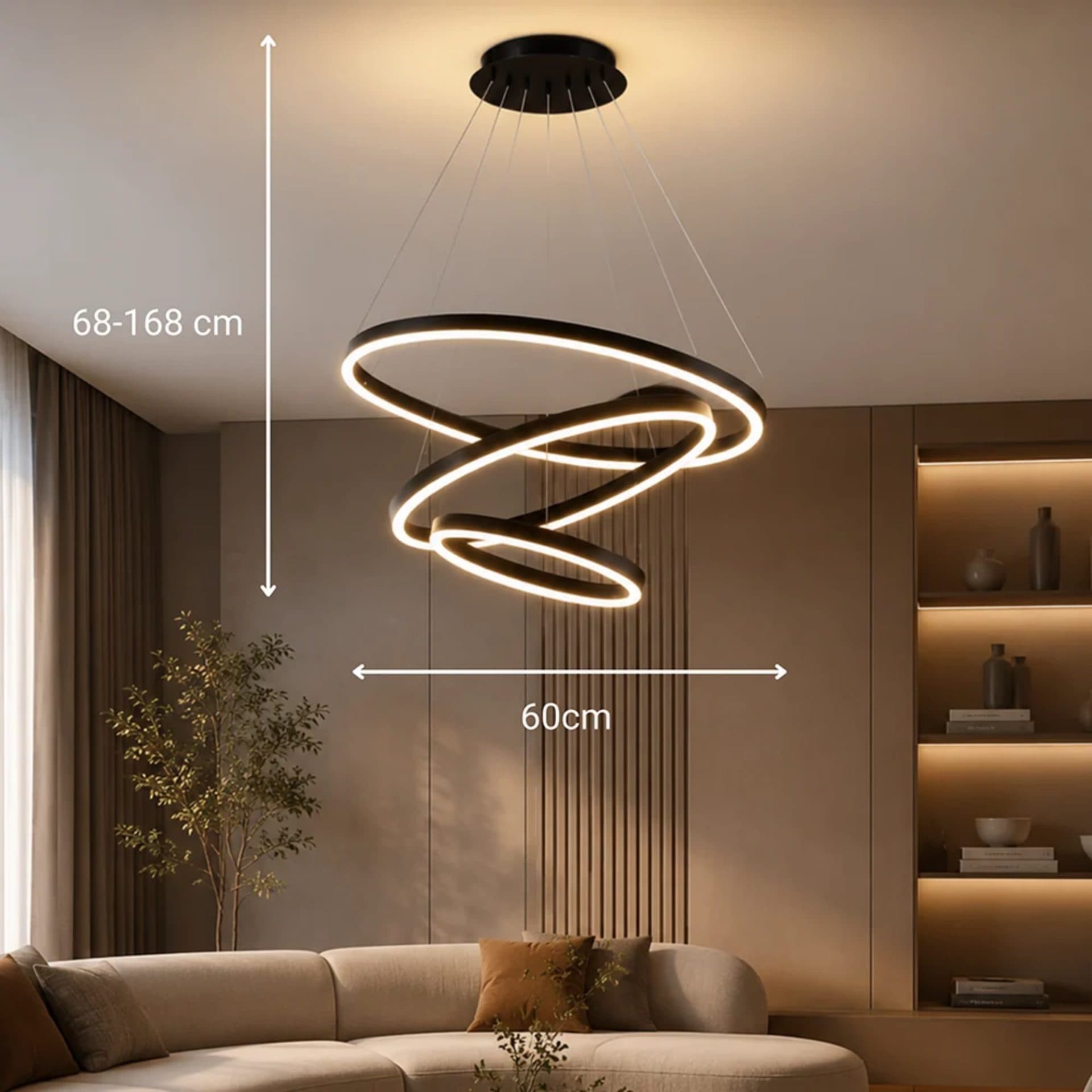 Lustra LED suspendata Flippy CASIANA 85W, 3 Cercuri, lumina Rece/Calda/Neutra, Dimabila, Negru, Inaltime Reglabila — imagine 5