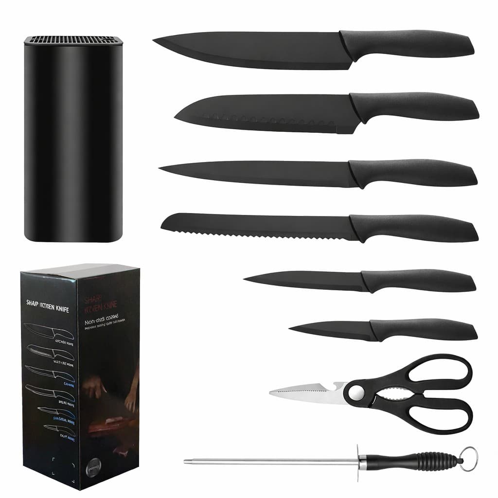 Set cutite bucatarie Flippy, 9 piese, otel inoxidabil negru — imagine 1