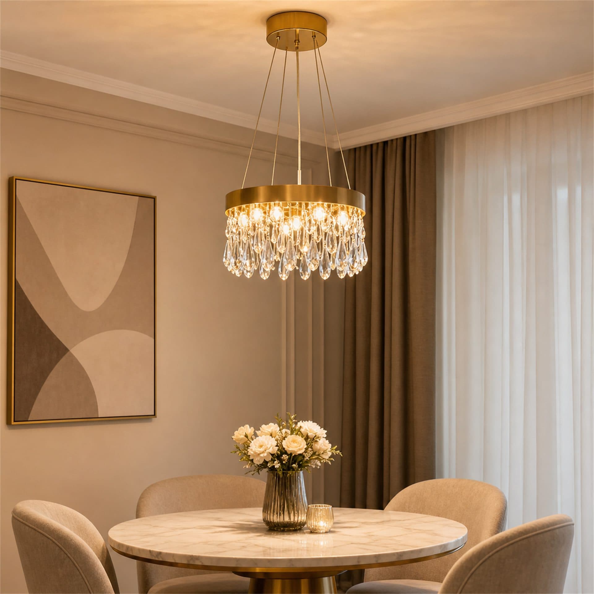 Candelabru LED Cristal Suspendat 12 Surse 36W Diametru 40cm — imagine 3