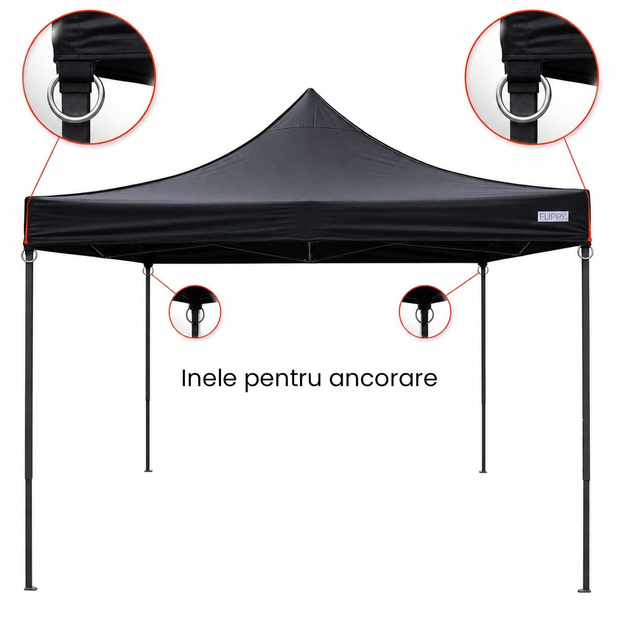 Pavilion pliabil Flippy 3x3m, cadru metal ranforsat, negru — imagine 2