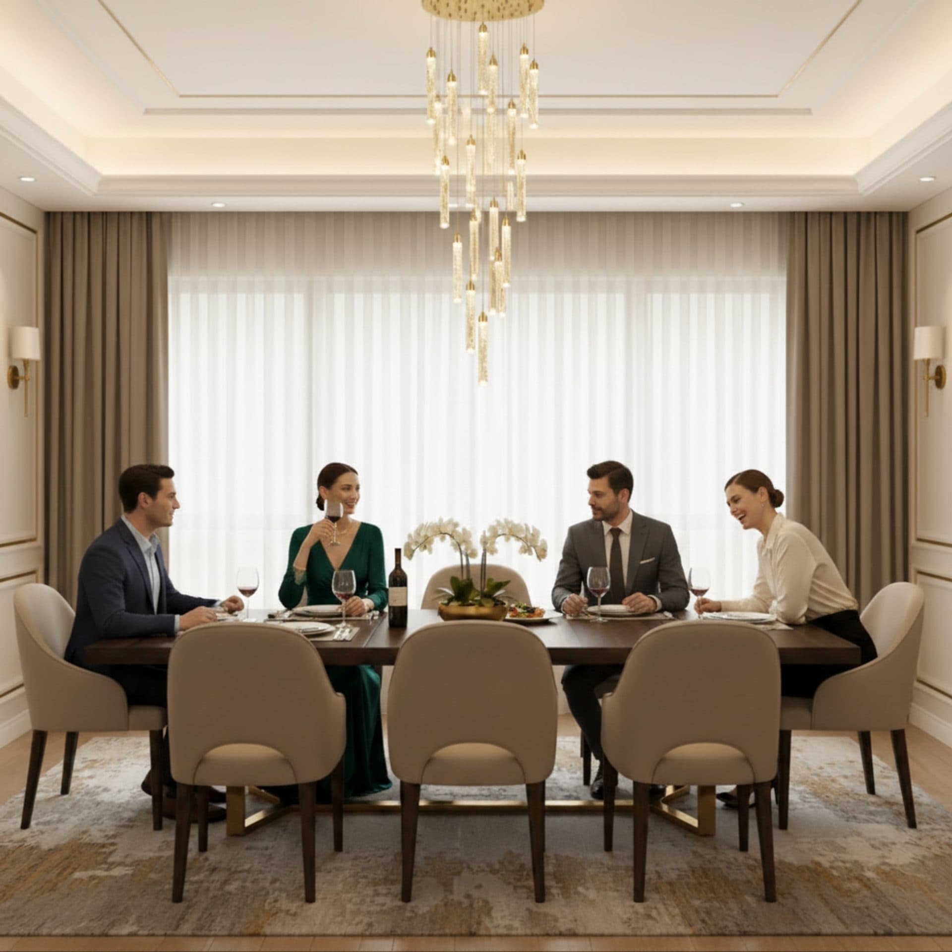 Candelabru Flippy Cristal LAGOM LED cu Telecomanda, Suspendat, 30 Surse, 90W, Diametru 60cm, Auriu, Metal si Cristal — imagine 7