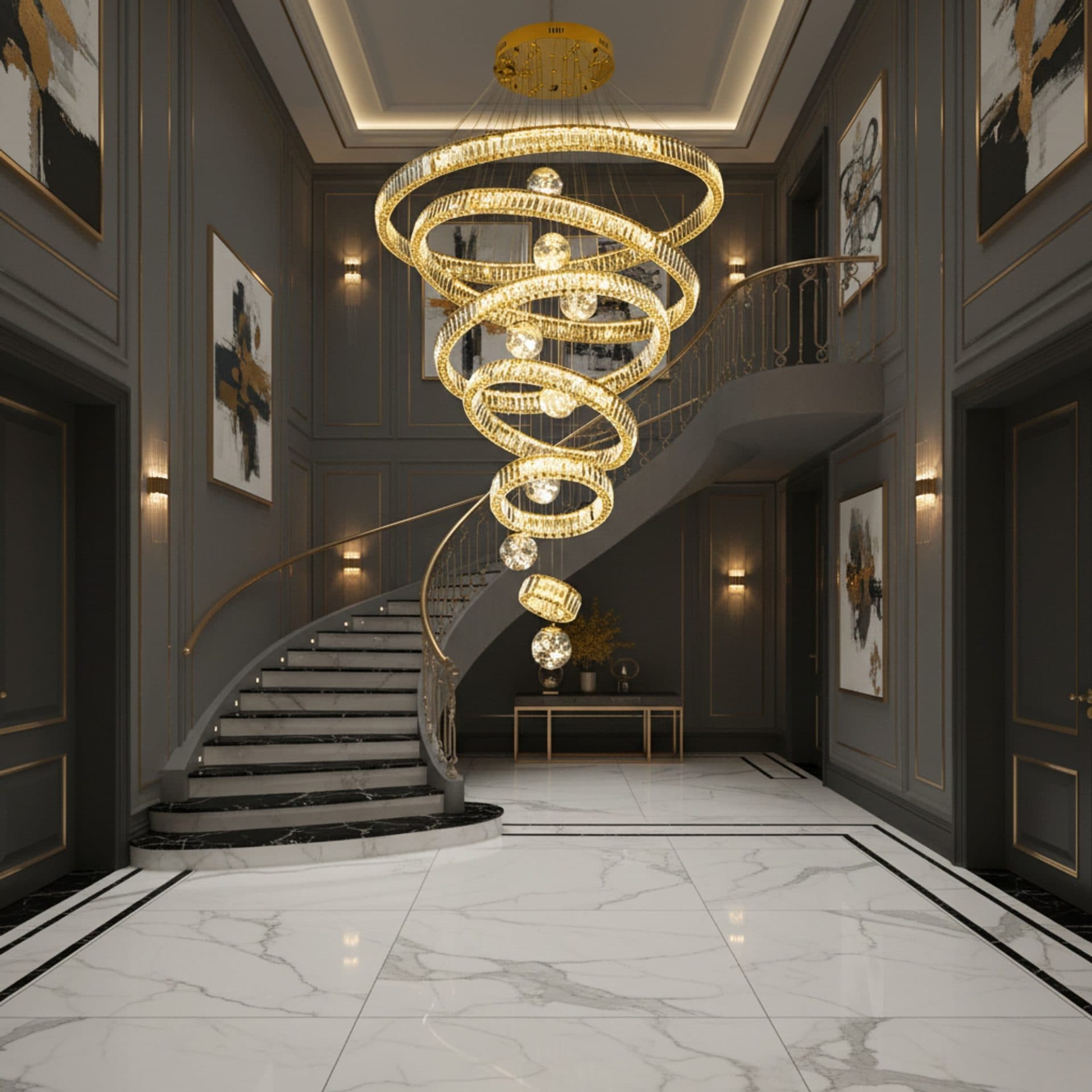Candelabru Cristal Flippy KOLO Supremo 120x350cm Lumina Calda/Neutra/Rece Auriu Metal si Cristal — imagine 3