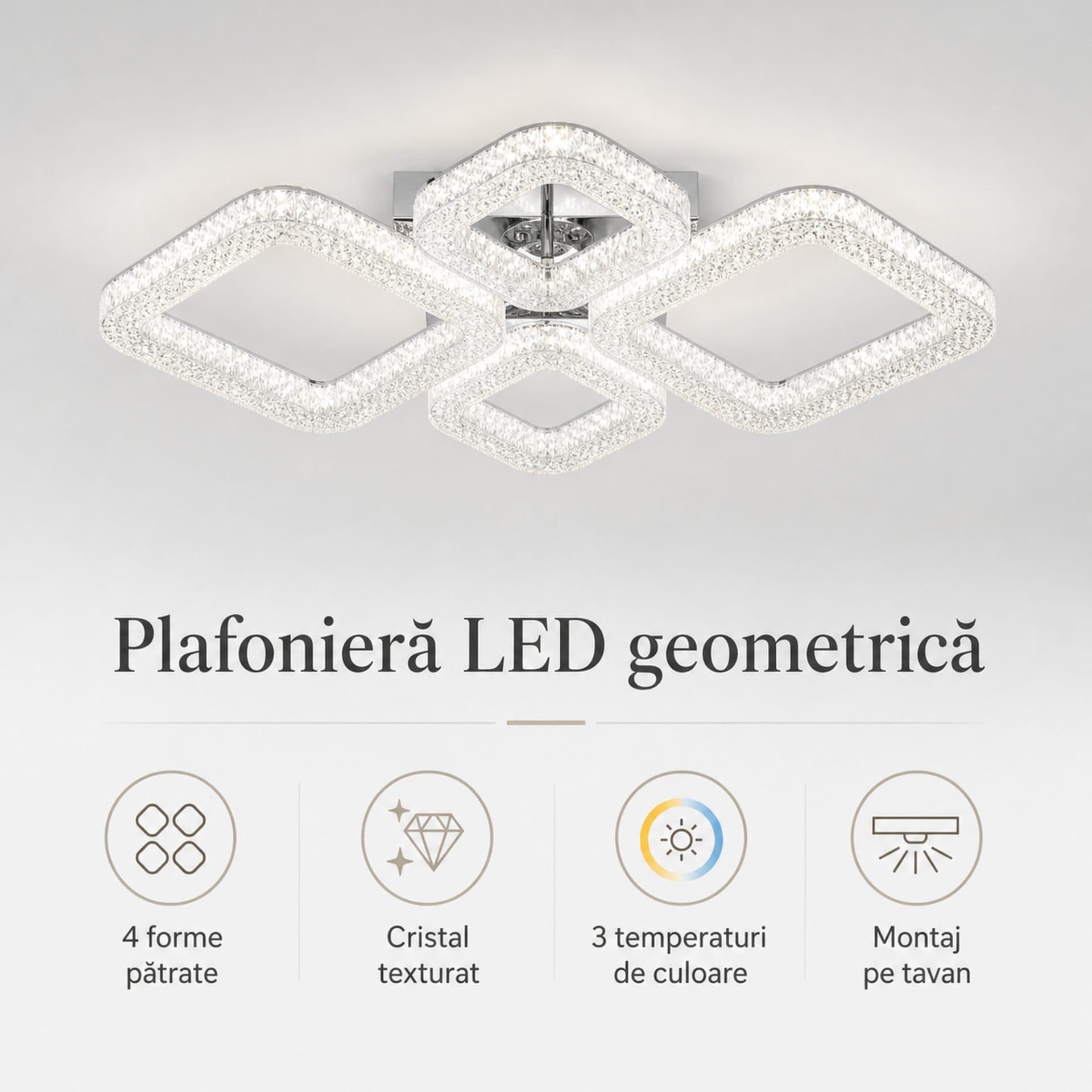 Lustra LED Flippy Eleganza 72W, telecomanda, cristal, Alb — imagine 8