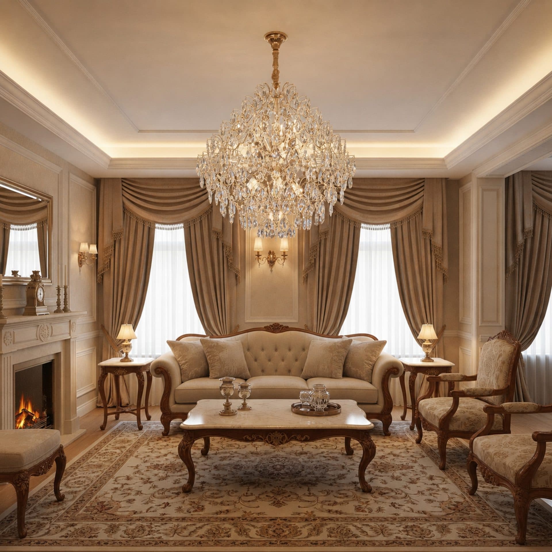 Candelabru Cristal, 11x E14, Diametru 60 cm, Auriu, Inaltime Reglabila, Metal si Cristal — imagine 3
