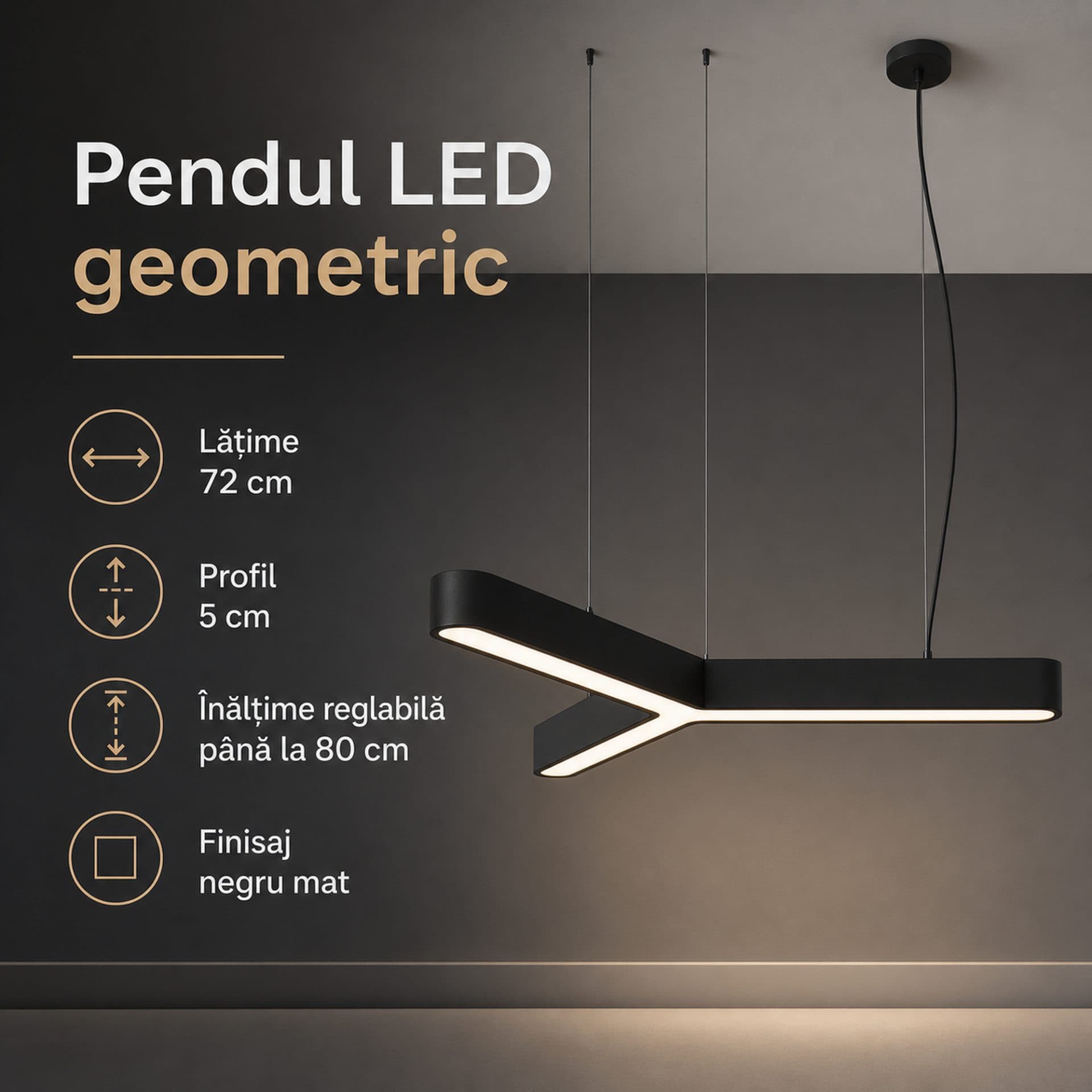 Lustra LED suspendata Flippy ANGLE 72cm 25W 6000K Negru — imagine 8