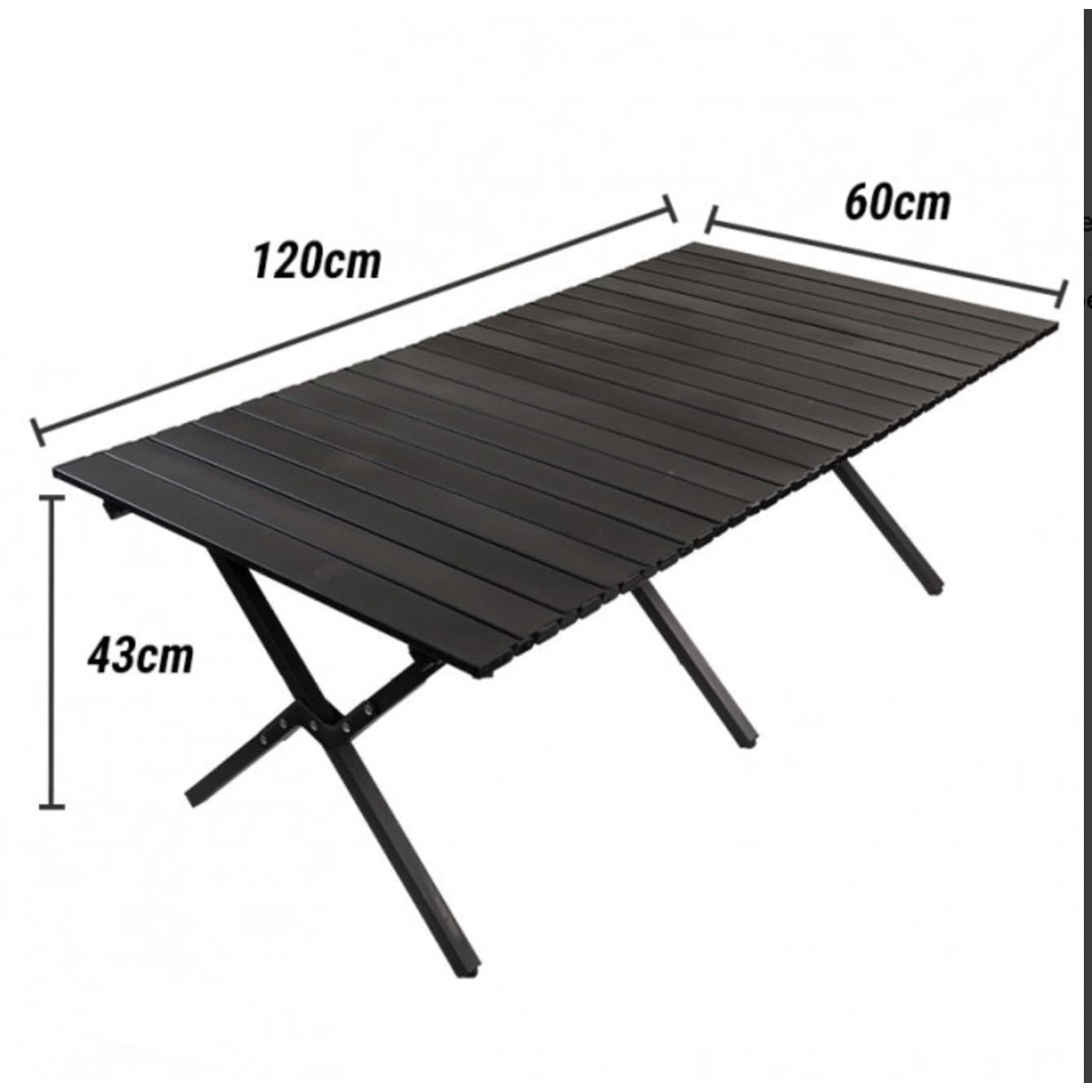 Masa camping pliabila Flippy, aluminiu, 120x60x43cm, negru — imagine 4