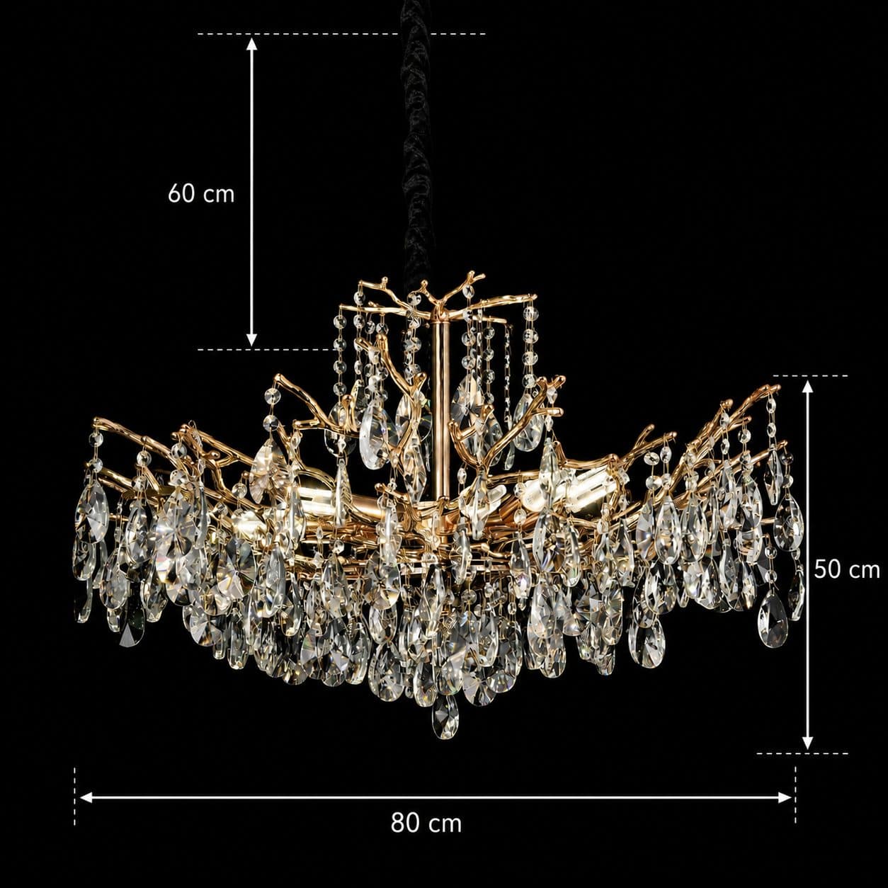 Candelabru Flippy Cristal REINA Regalis, 8x E14, D80cm, Auriu, Metal si Cristal — imagine 9